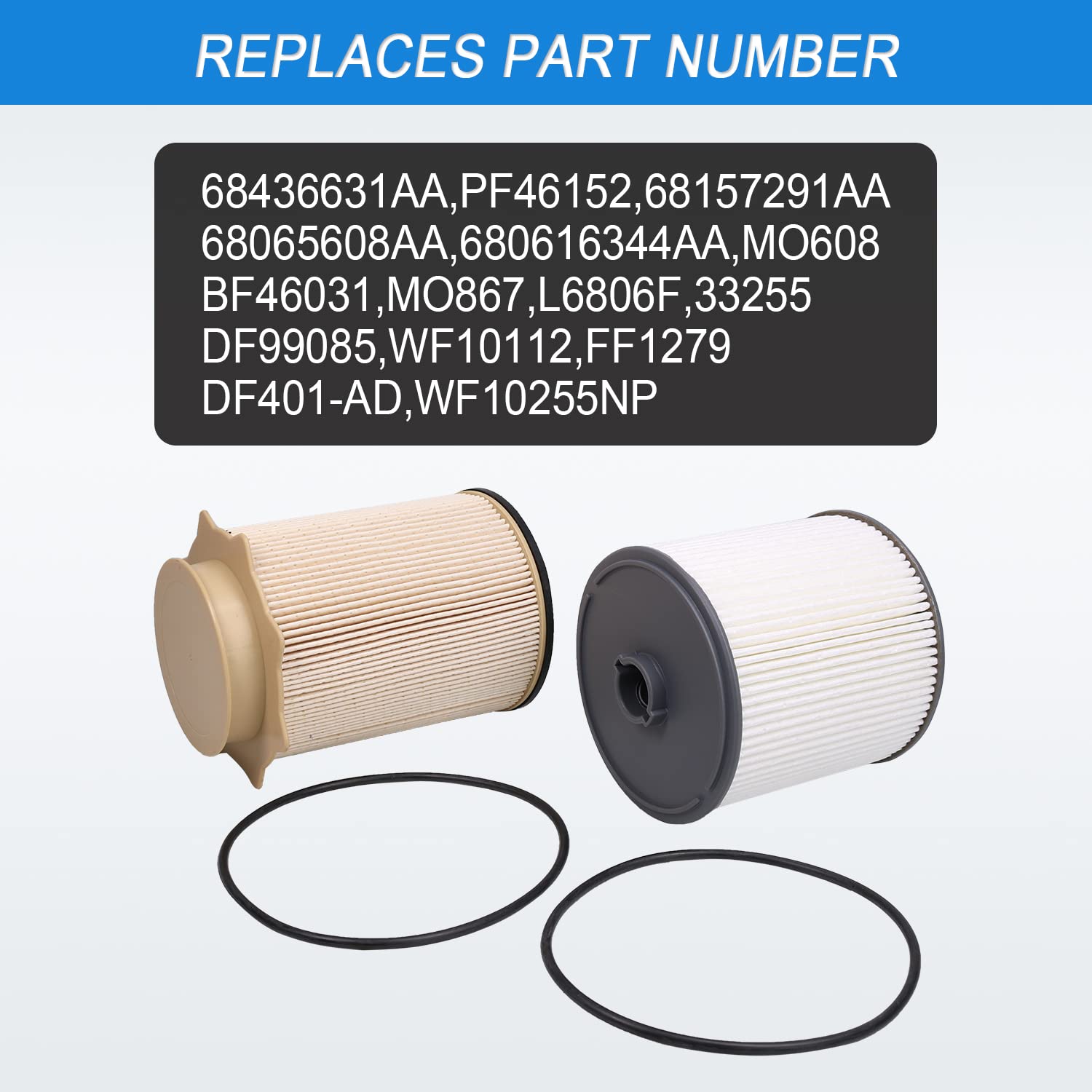 Carmocar Fuel Filter Water Separator Set 68157291Aa And 68436631Aa Replacement For 2019-2024 Ram 2500 3500 4500 5500 6.7L Turbo