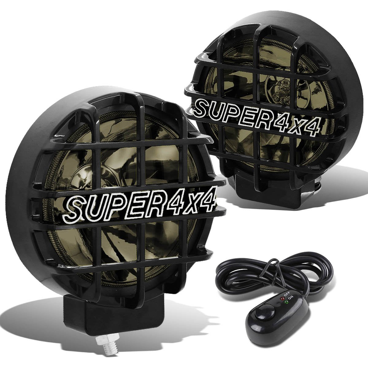 Auto Dynasty 6'' Round Fog Lights+Offroad Super 4X4 Guard+Switch Compatible With Grille/Brush/Bull Bar (Smoke Lens Black Housing