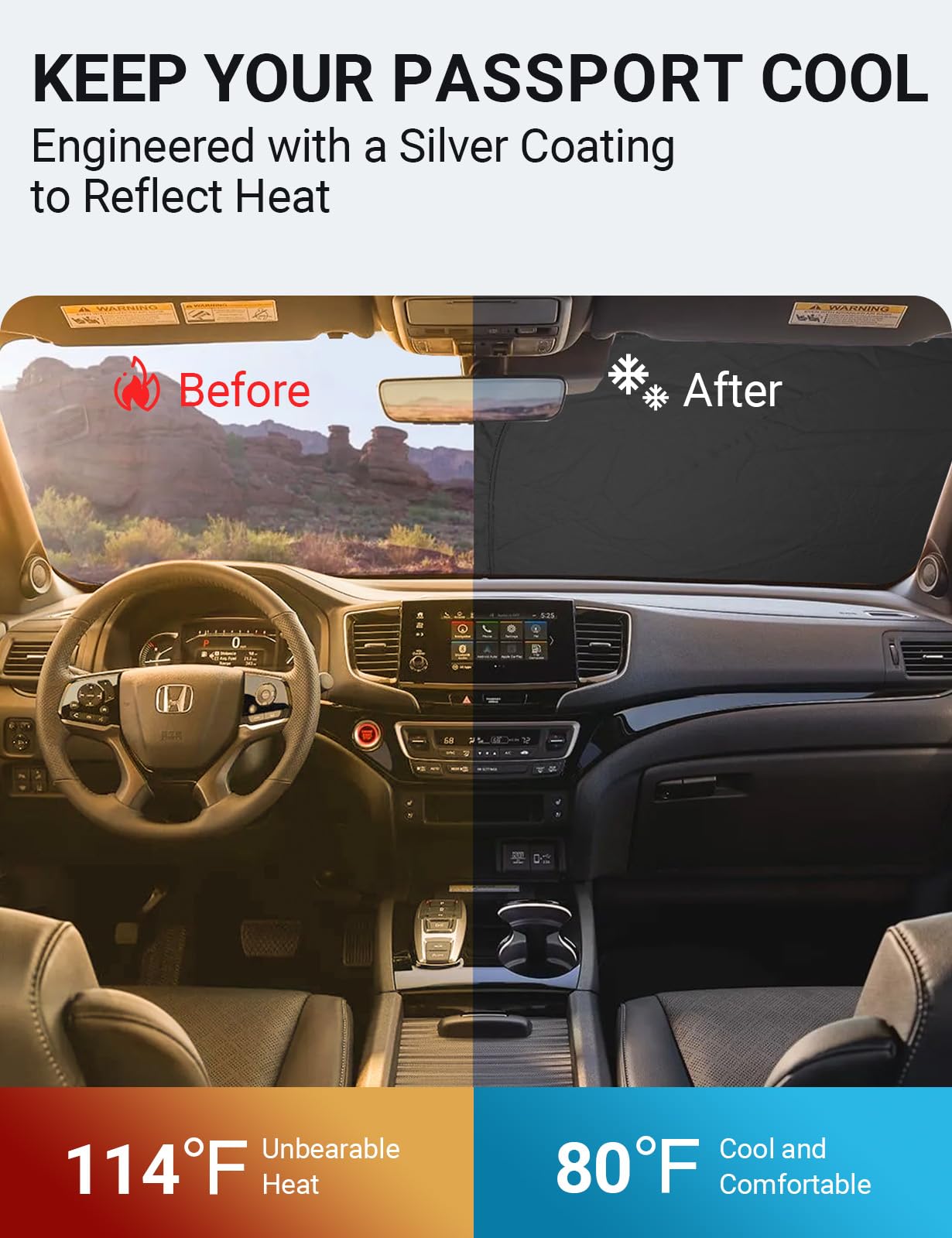 Proadsy 2025 Upgrade Windshield Sun Shade Custom Fit Honda Passport 2019-2024 2025 4-Layer Foldable Front Sunshade Protector Sun