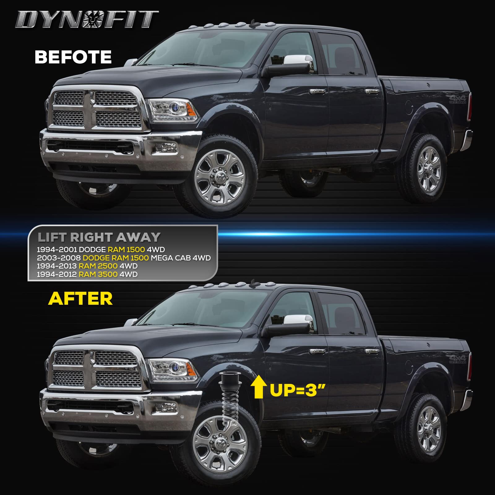 3'' Front Leveling Lift Kits For 4Wd Dodge Ram 1500 1994-2001,1994-2013 Ram 2500,1994-2012 Ram 3500, (Set Of 2) 3 Inch Solid Ste