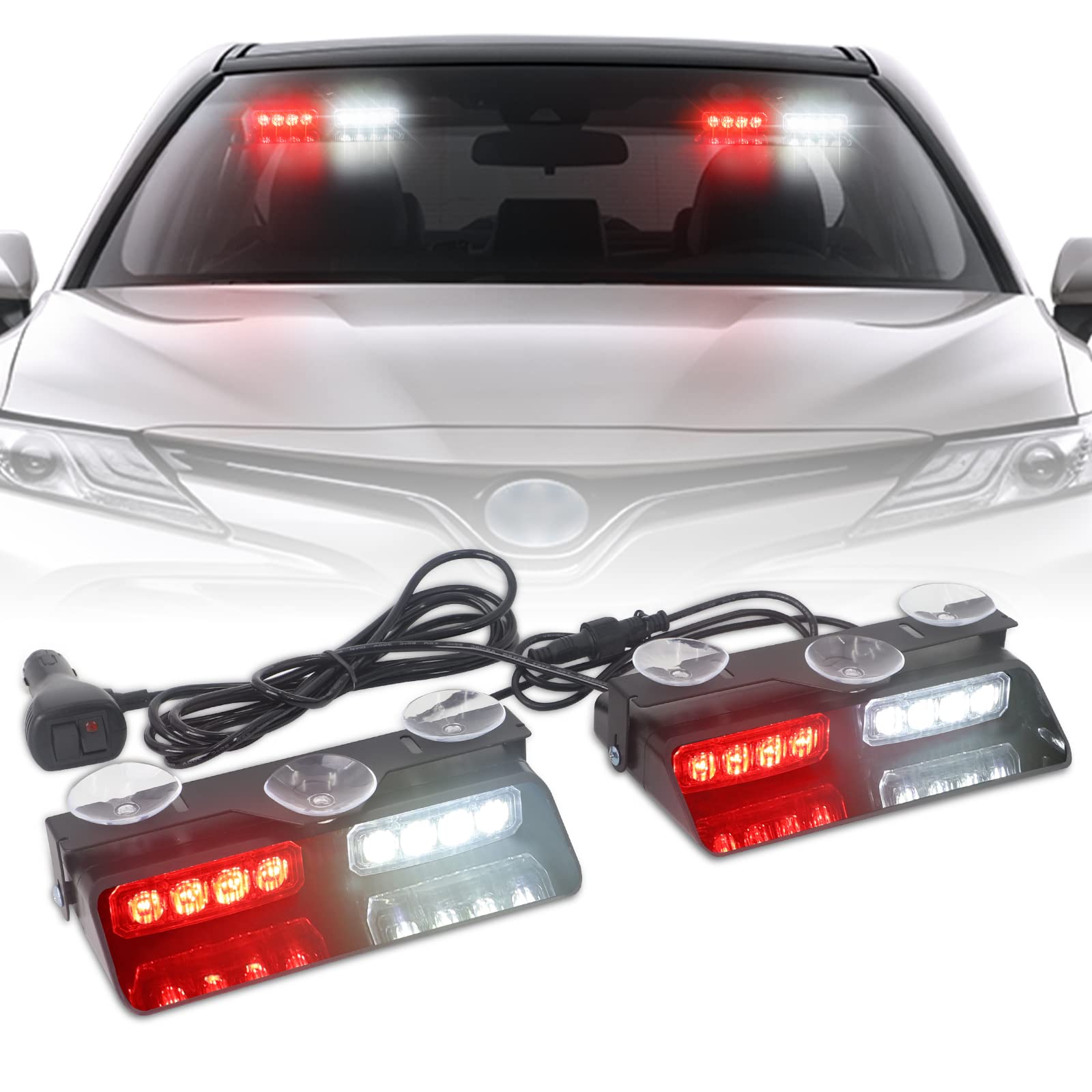 Xridonsen 2 In 1 Emergency Dash Lights Red White Volunteer Firefighter Lights Warning Hazard Safety Flashing Law Enforcement Res