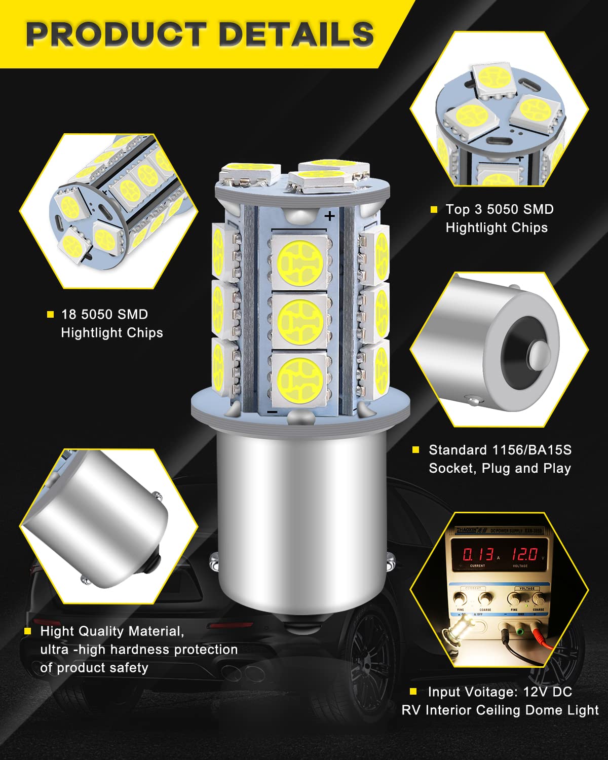 Qoope 1156 Led Bulb White Super Bright 1141 7506 1003 1073 Led Bulbs Rv Light Bulbs Replacement 5050 18Smd For 12V Rv Camper Tra