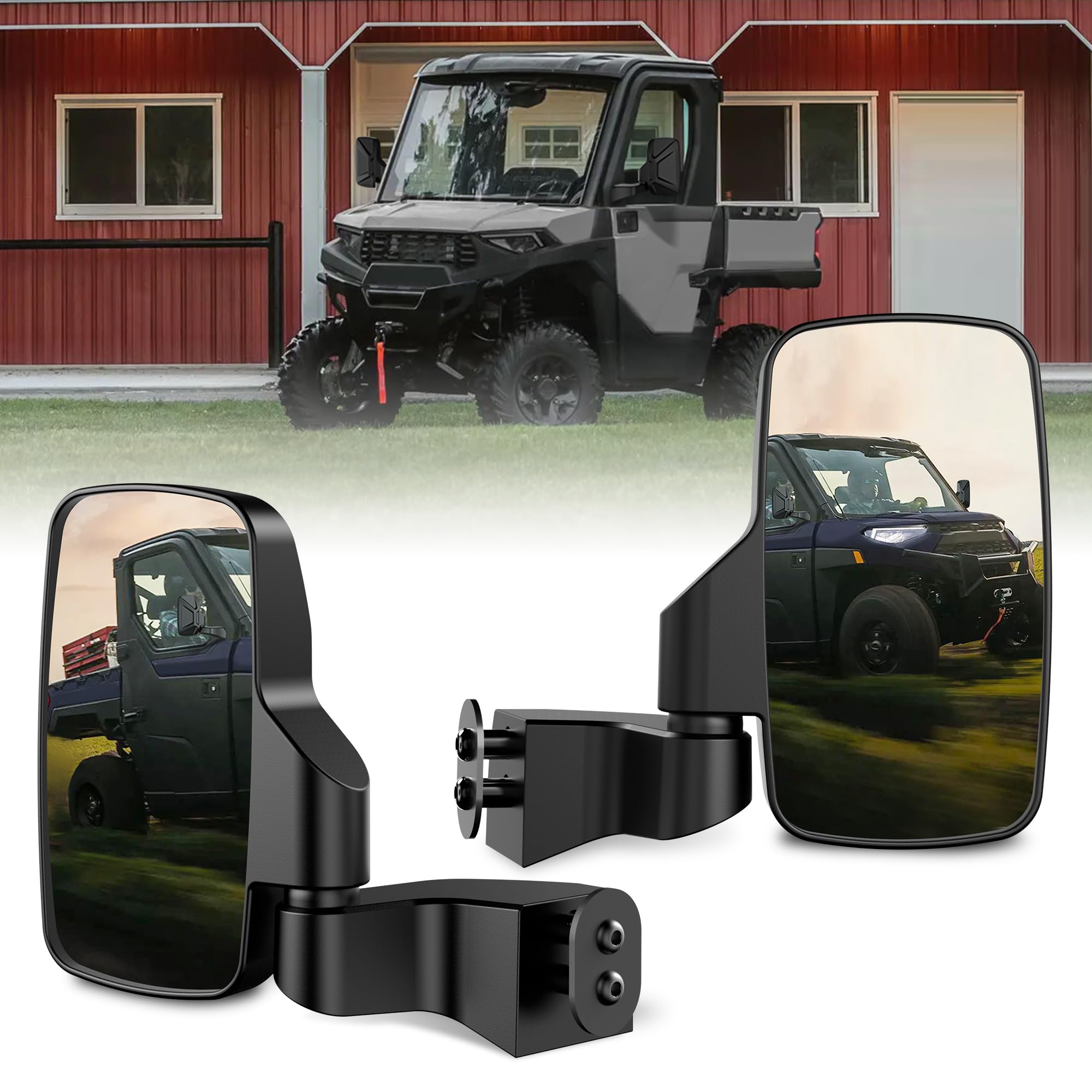 Ranger Side Rear View Mirrors Full-Door Mounted, GEVINFA UTV Side Mirrors for Polaris Ranger Door Compatible With 2018-24 Polari