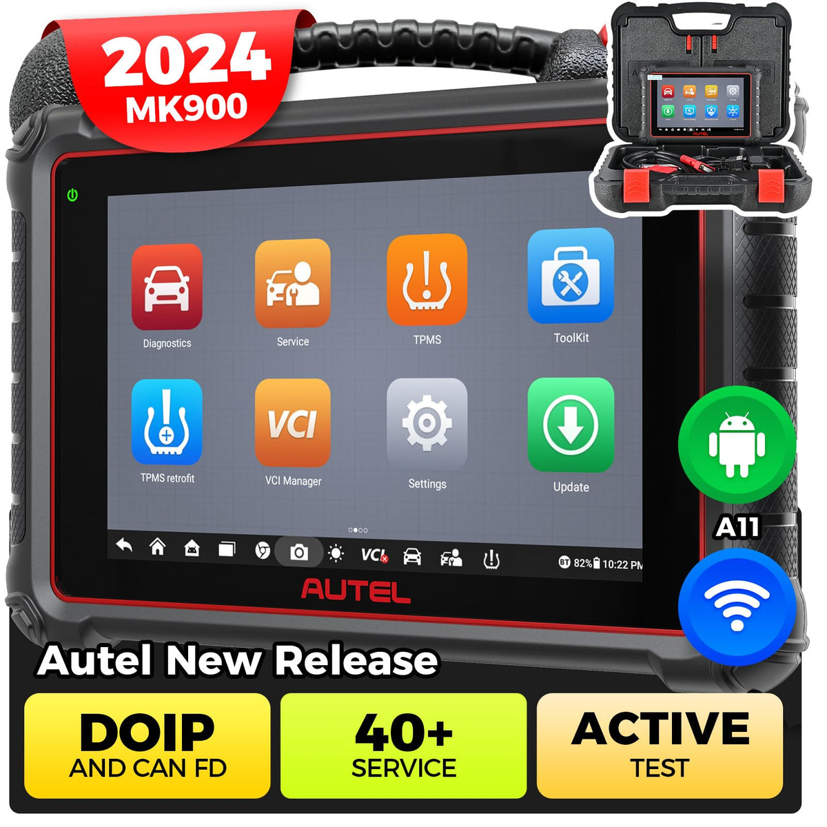 Autel Maxicom Mk900 Scanner: 2024 Same As Mk900Bt Mk900-Bt Obd Ii Tool, 8In Up Of Mk808S Mk808Bt Pro Mx808S Mk808Z, 40+ Service,