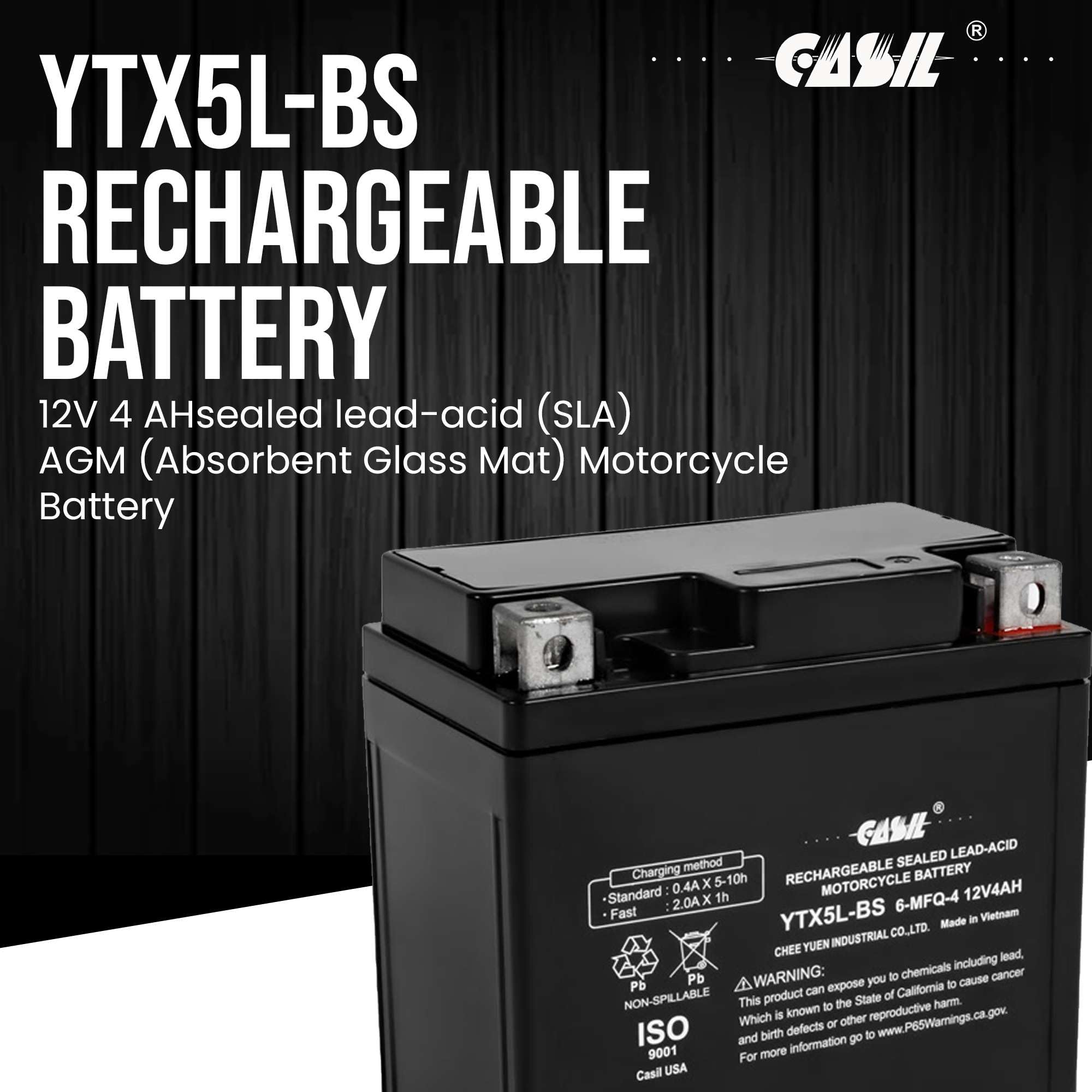 Ytx5L-Bs 12V 4Ah Battery Replacement For Es5L-Bs, Ptx5Lbs, Ptx5L-Bs