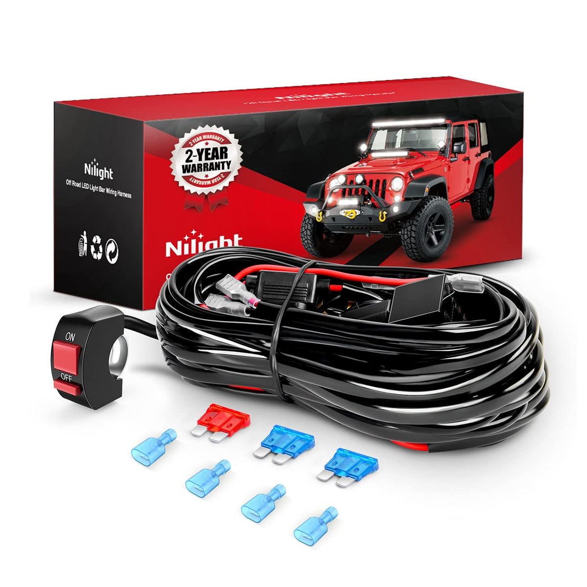 Nilight Led Light Bar Wiring Harness Kit Motorcycle Handlebar Switch 16Awg 2 Leads 12V On Off Push Button Switch For Motorcycle 