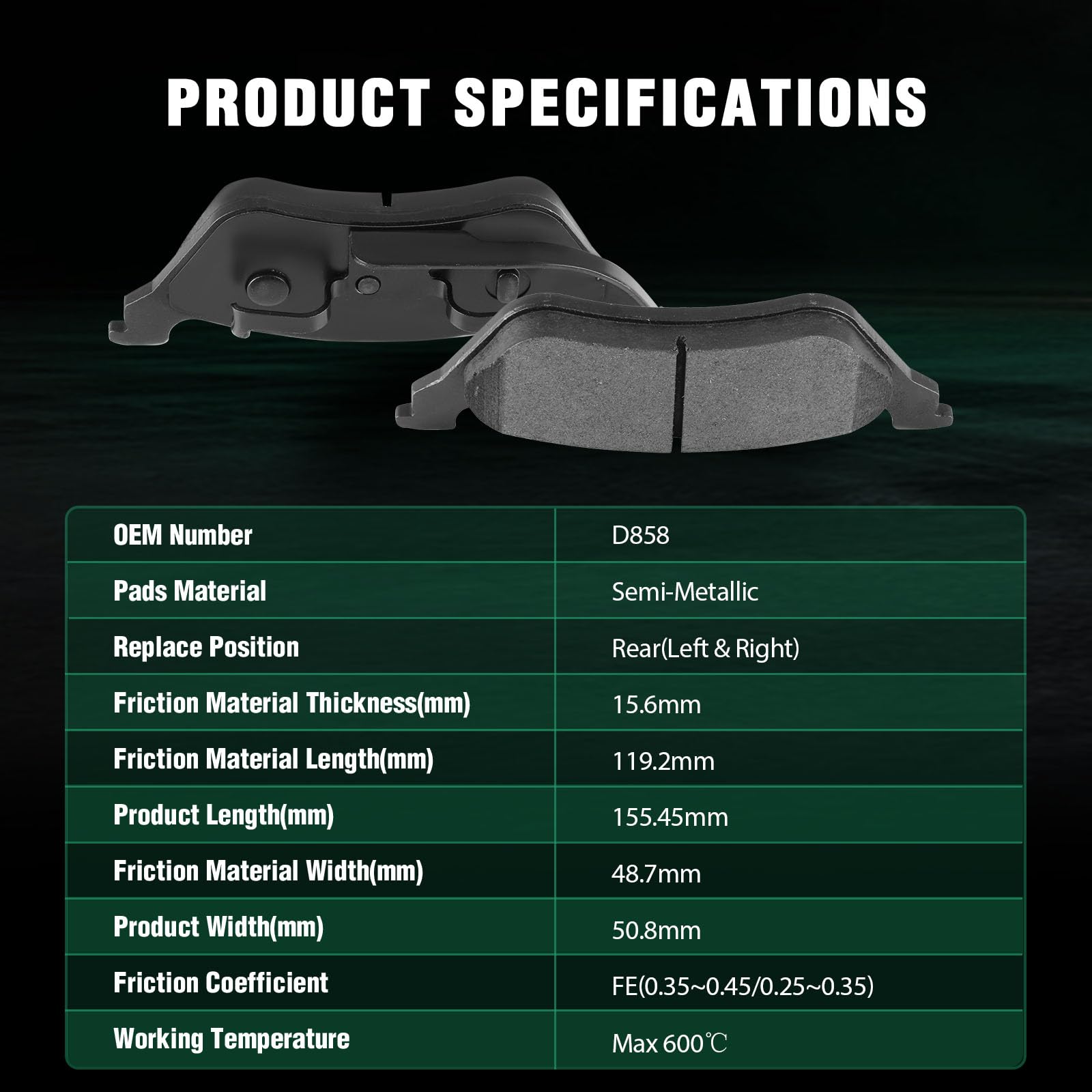 Automuto 4Pcs Rear Semi-Metallic Disc Brake Pads Set D858 For Chrysler Town & Country, Dodge Caravan & Grand Caravan 2001-2007