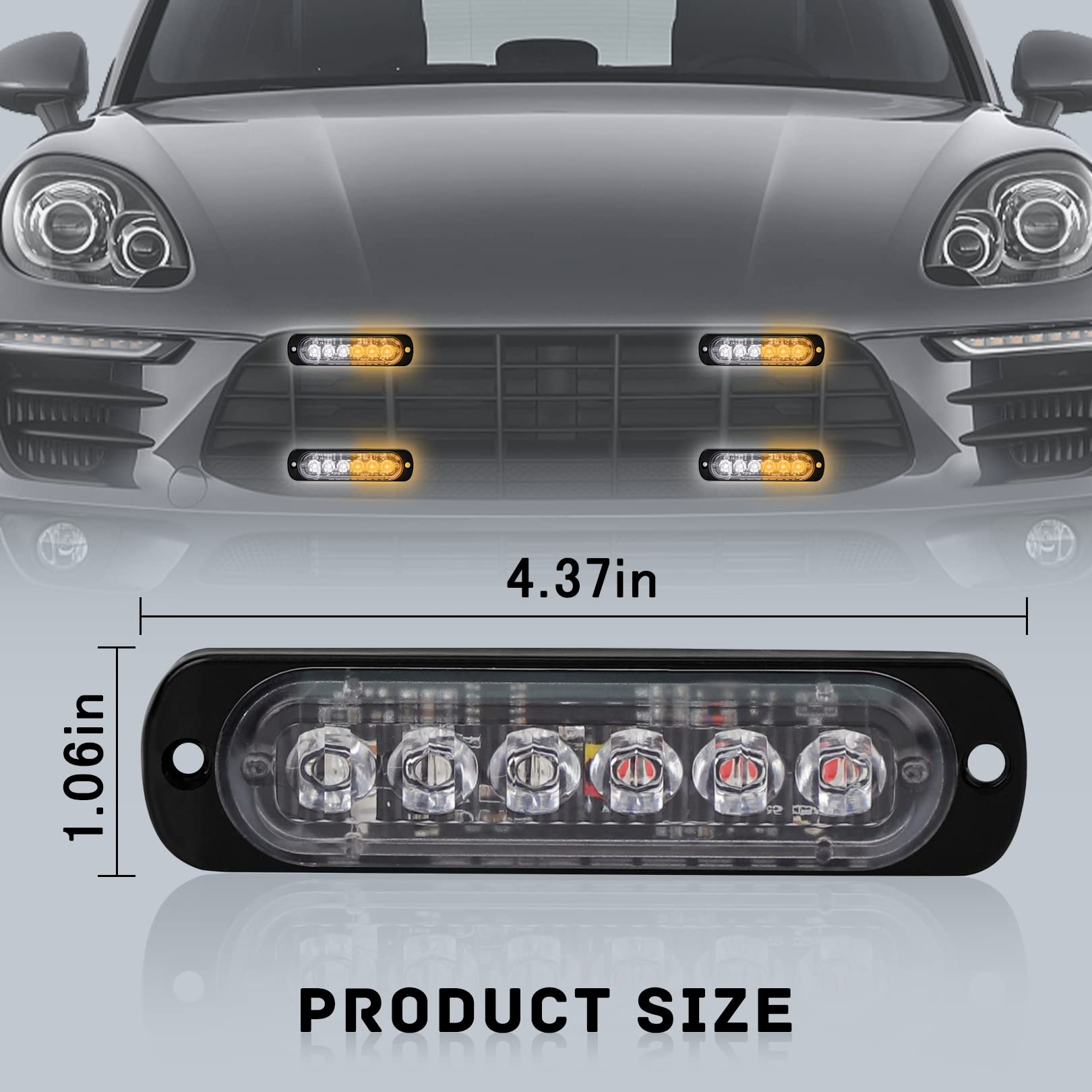4-Pack 6 Led Amber Strobe Lights Vehicles Trucks Emergency Lights Kit 12V -24V Warning Hazard Flash Lights Bar Grill Grille Surf