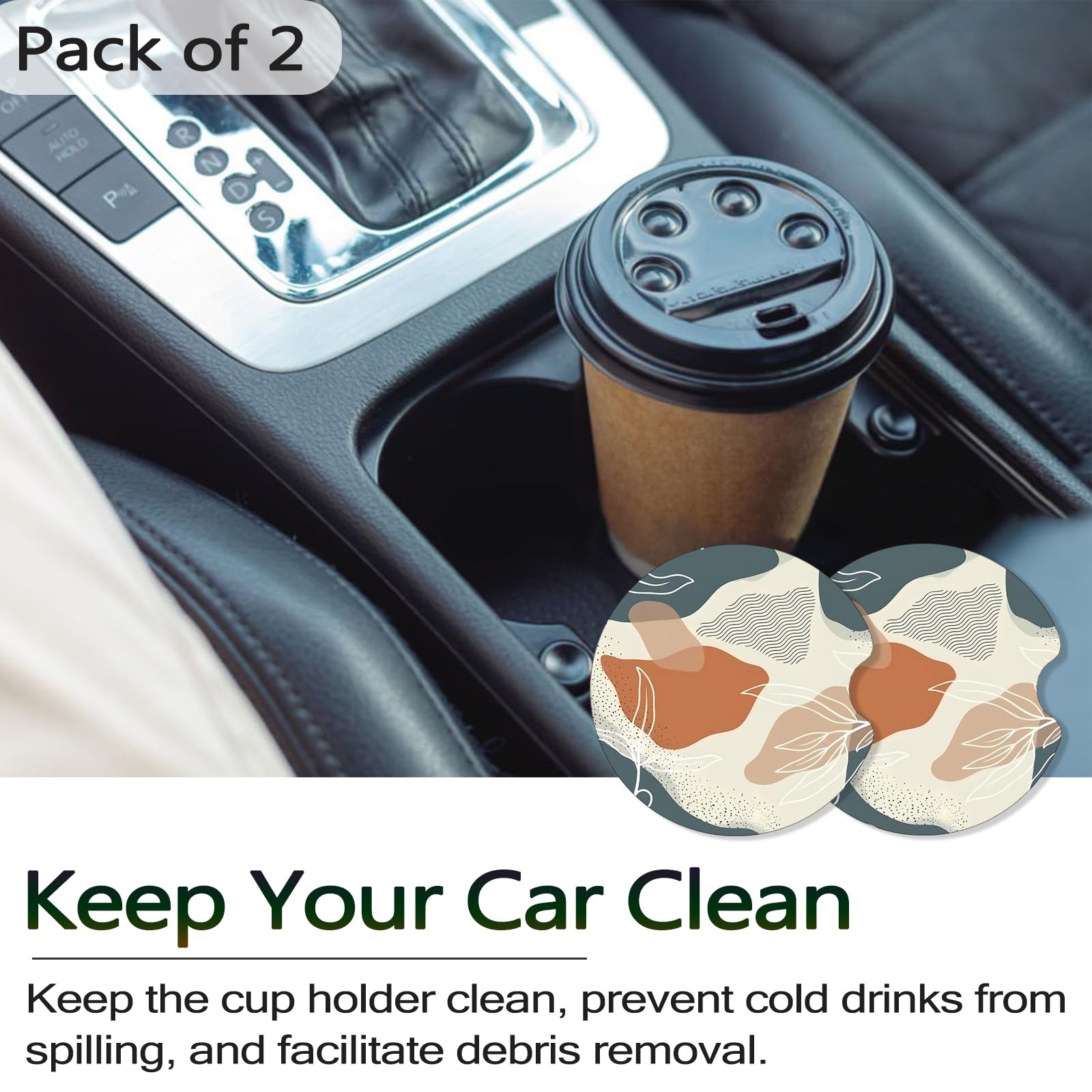 FJyuanqi Coasters for Cup Holders, 2 Pack Anti Slip Universal Rubber Cup Coaster, Car Interior Accessories - Abstract Boho Deser