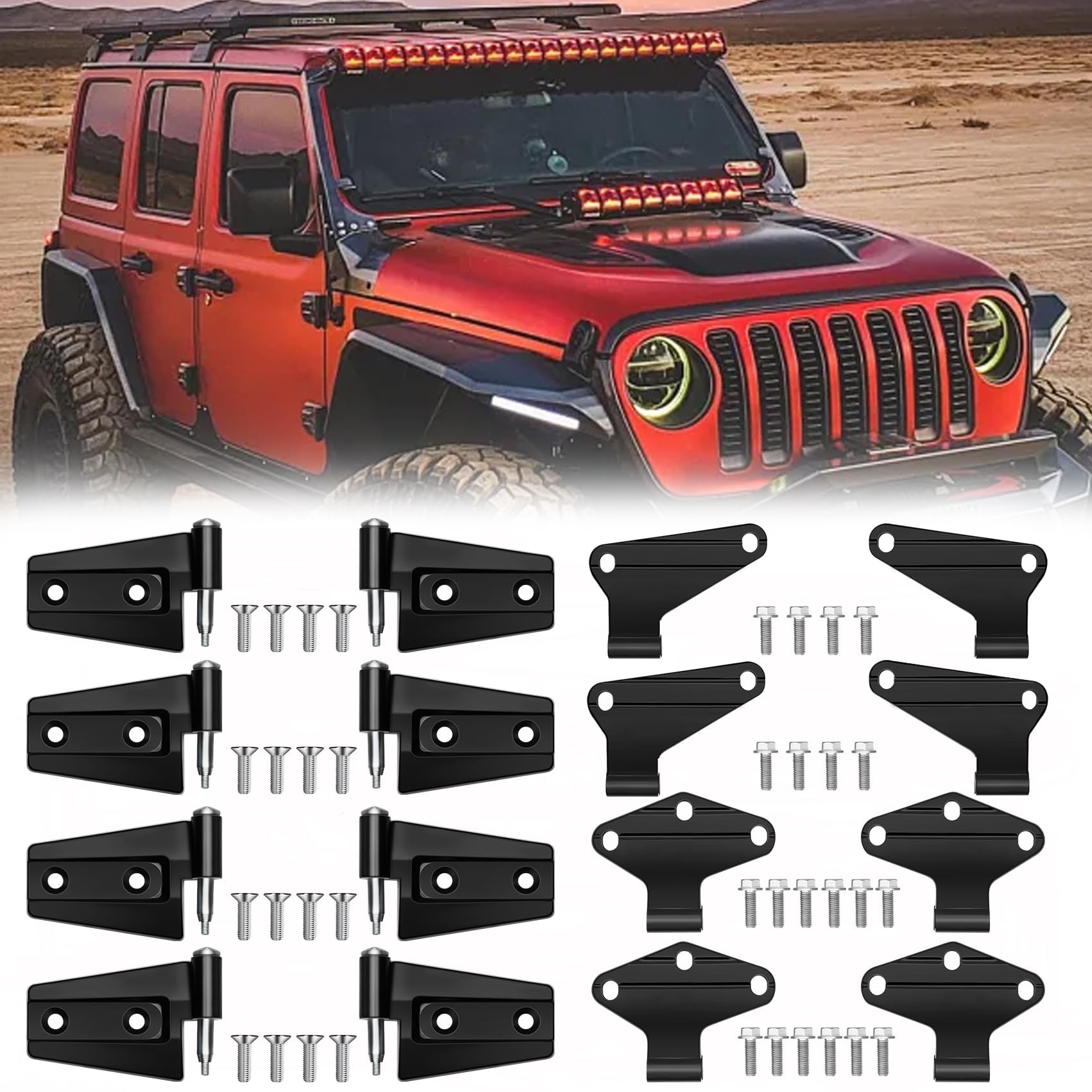 4 Door Hinge Assembly Kits Compatible with 2007-2018 Jeep Wrangler JK JKU Unlimited Rubicon Sahara, Fits Jeep Wrangler JK Inside