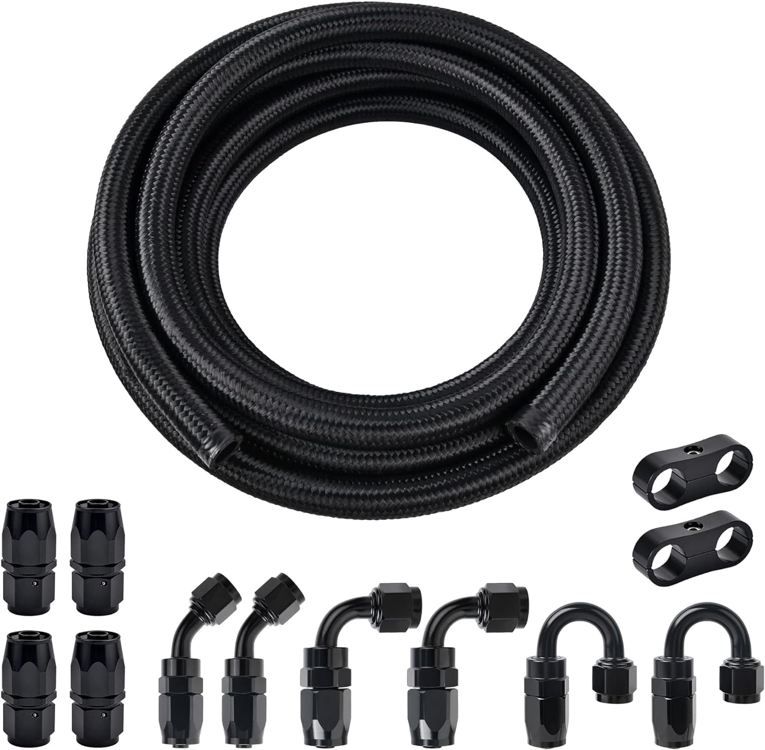 Evil Energy 6An Fuel Line Kit, 6An Nylon Braided Fuel Line Hose Fitting Kit Cpe 25Ft Black