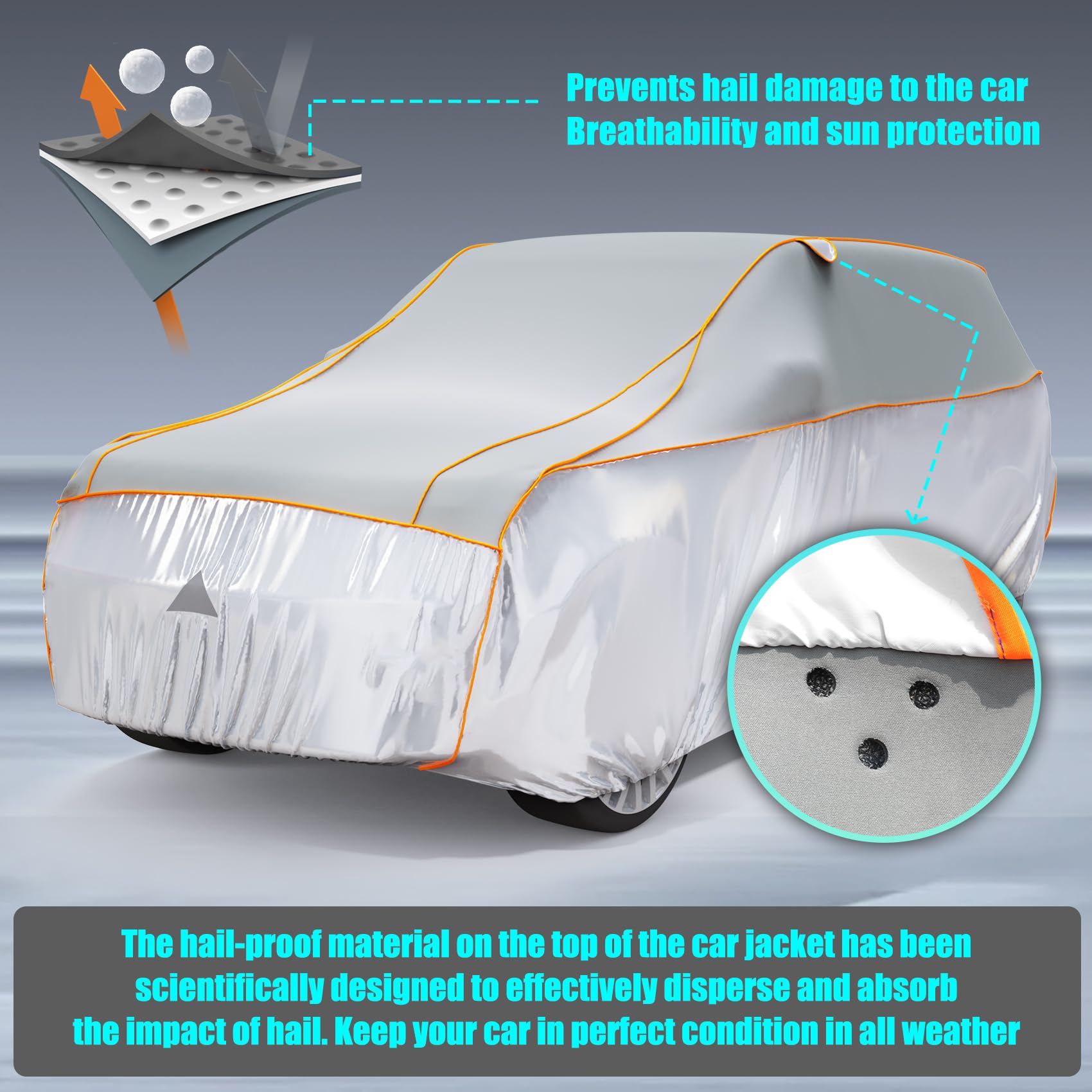 Pulaim Anti Hail Car Cover, Hail Protector Car Cover 6 Layer Thickened, Fits Class A Sedans 191 to 200 in, Heavy Duty Anti-Hail
