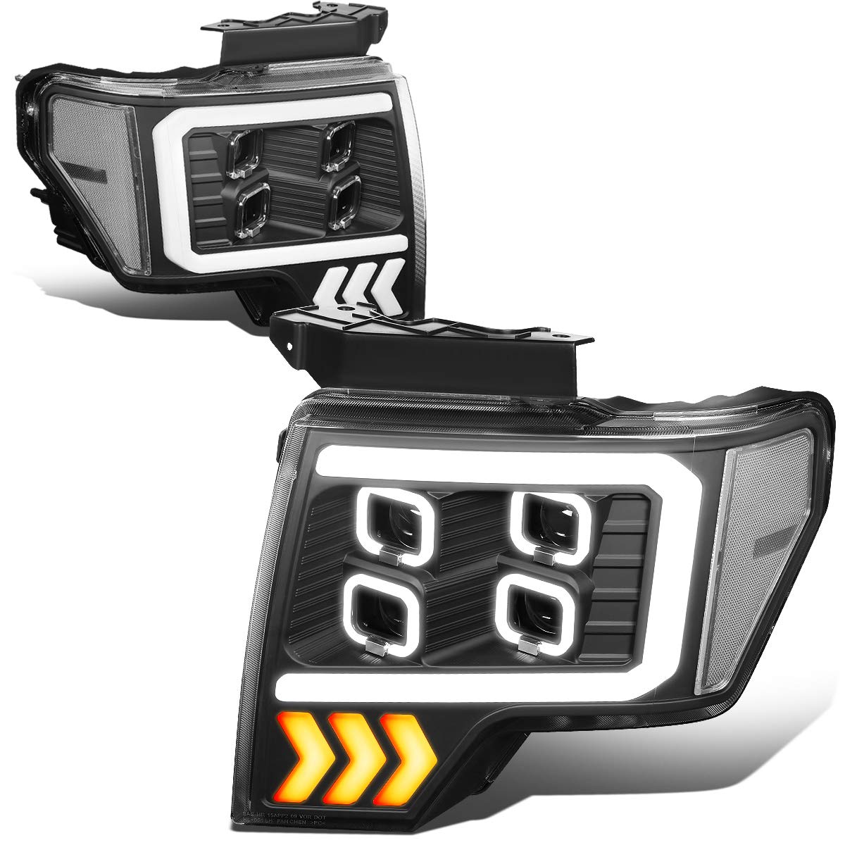 Dna Motoring Hl-Lb-T8-F15009-Bk-Cl Pair Auto Update Led Effect Drl Quad Projector Headlight Replacement For 09-14 F150, Black/Cl