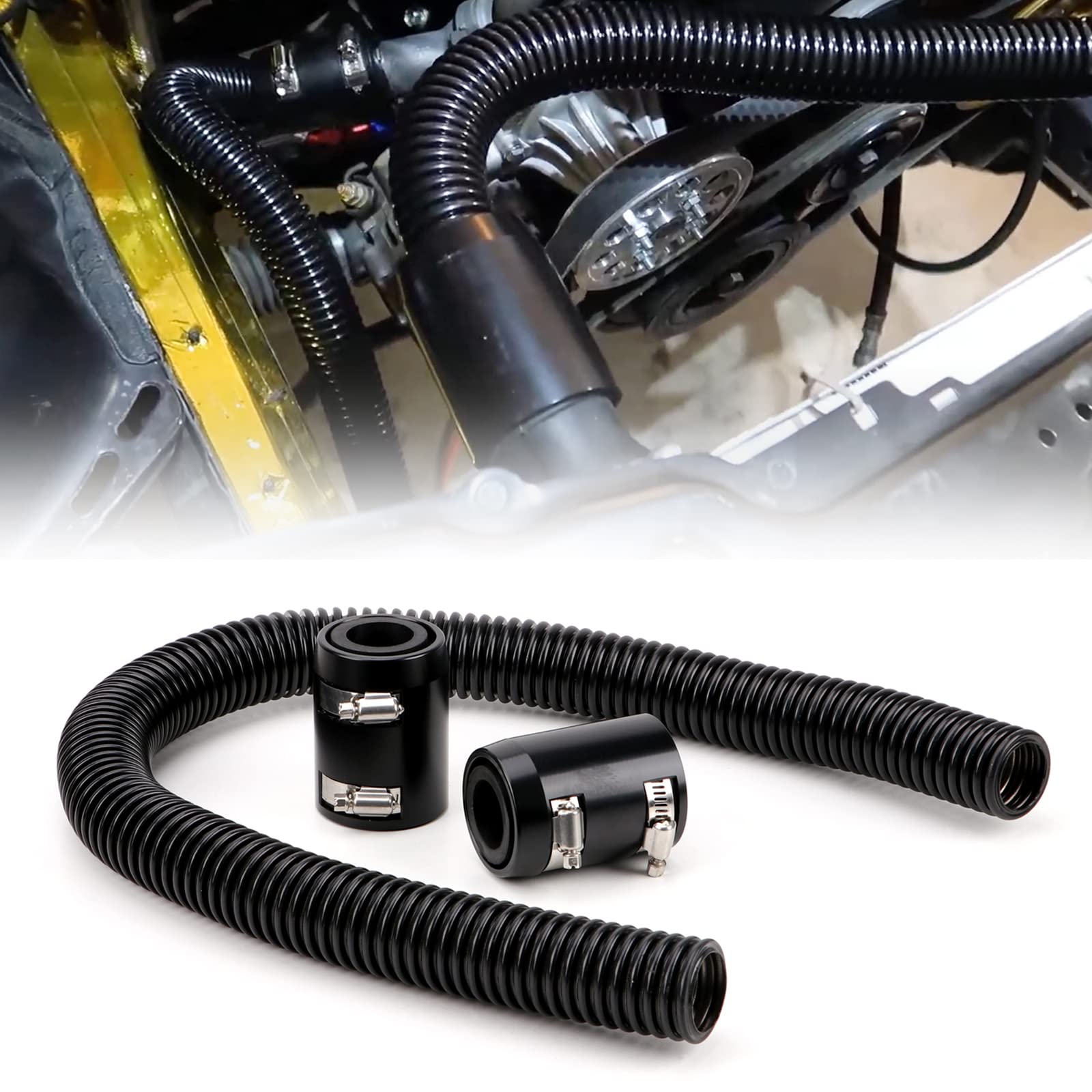 iRKY 36'' Stainless Steel Radiator Hose Flexible Universal Water Hoses Adapter Coolant Radiator Hose Kit With 2Pcs Chrome Caps S