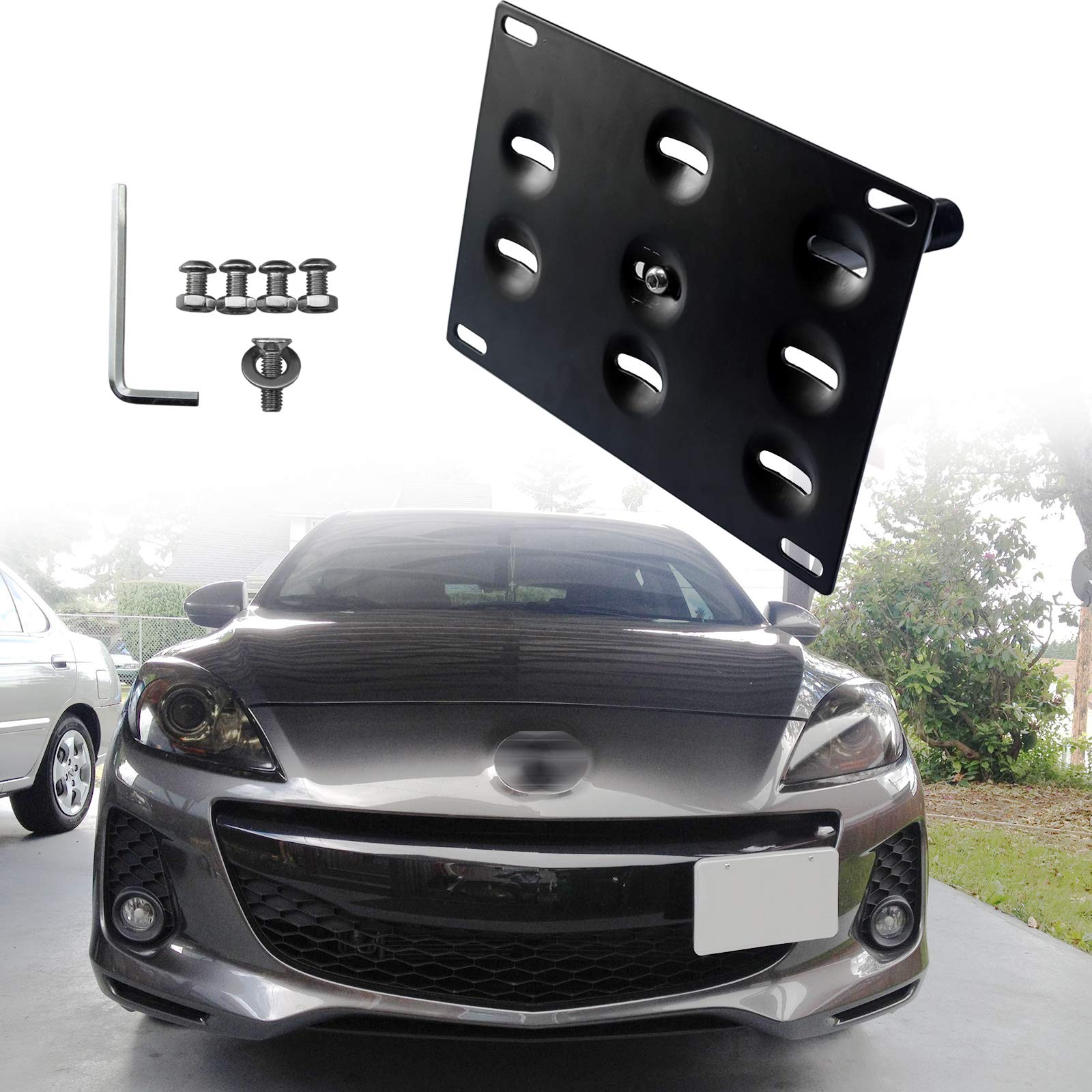 Xotic Tech 1 Set No Drill Front Tow Hook License Plate Bumper Mounting Bracket Adapter Kit Compatible with Mazda 3 & 6 2014-up, 