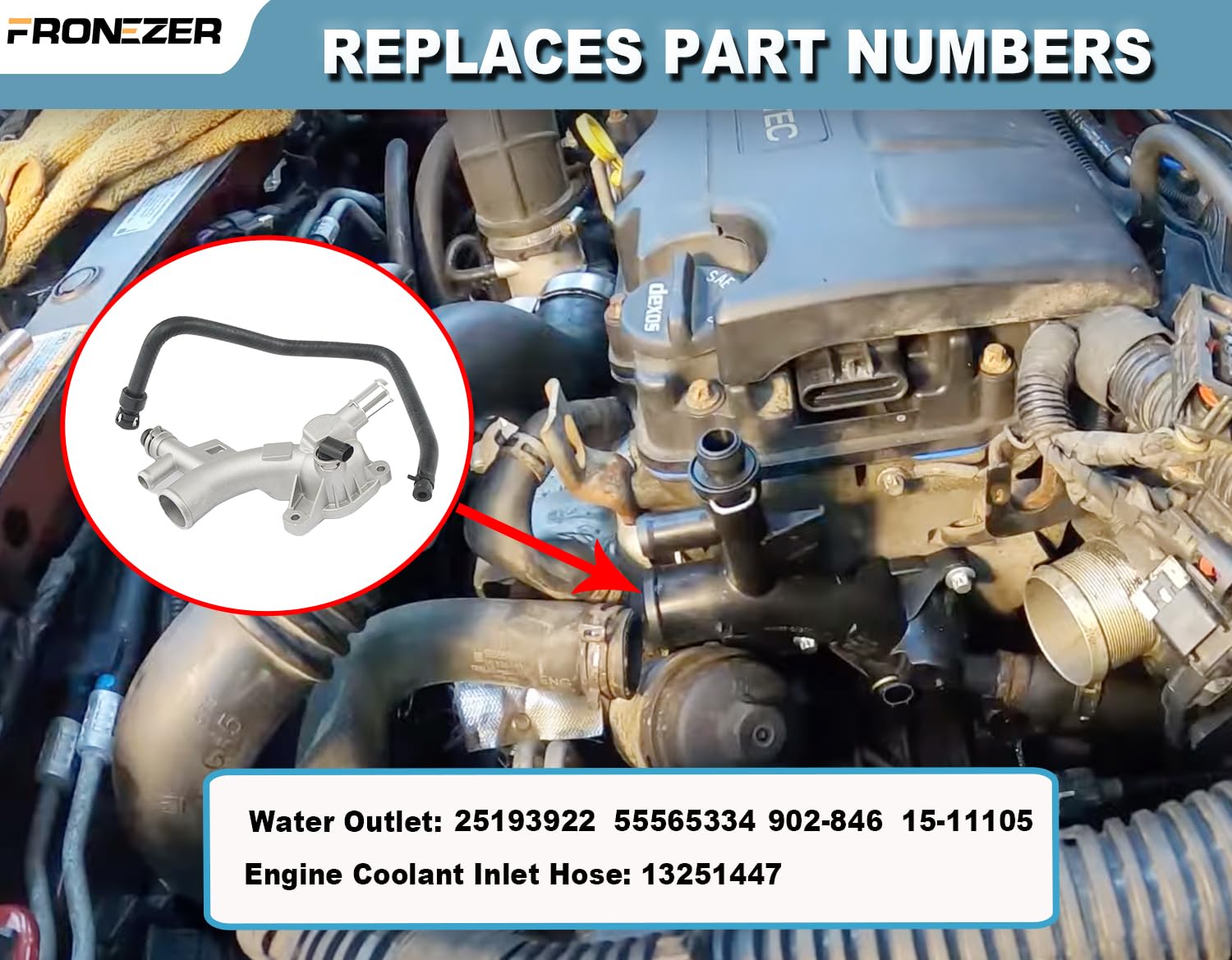 Aluminum Engine Coolant Thermostat Housing Water Outlet Kit With Coolant Reservoir Inlet Hose Compatible With 2011-2021 Chevy Cruze Sonic Trax, Buick Encore 1.4L Replaces 25193922, 902-846, 13251447