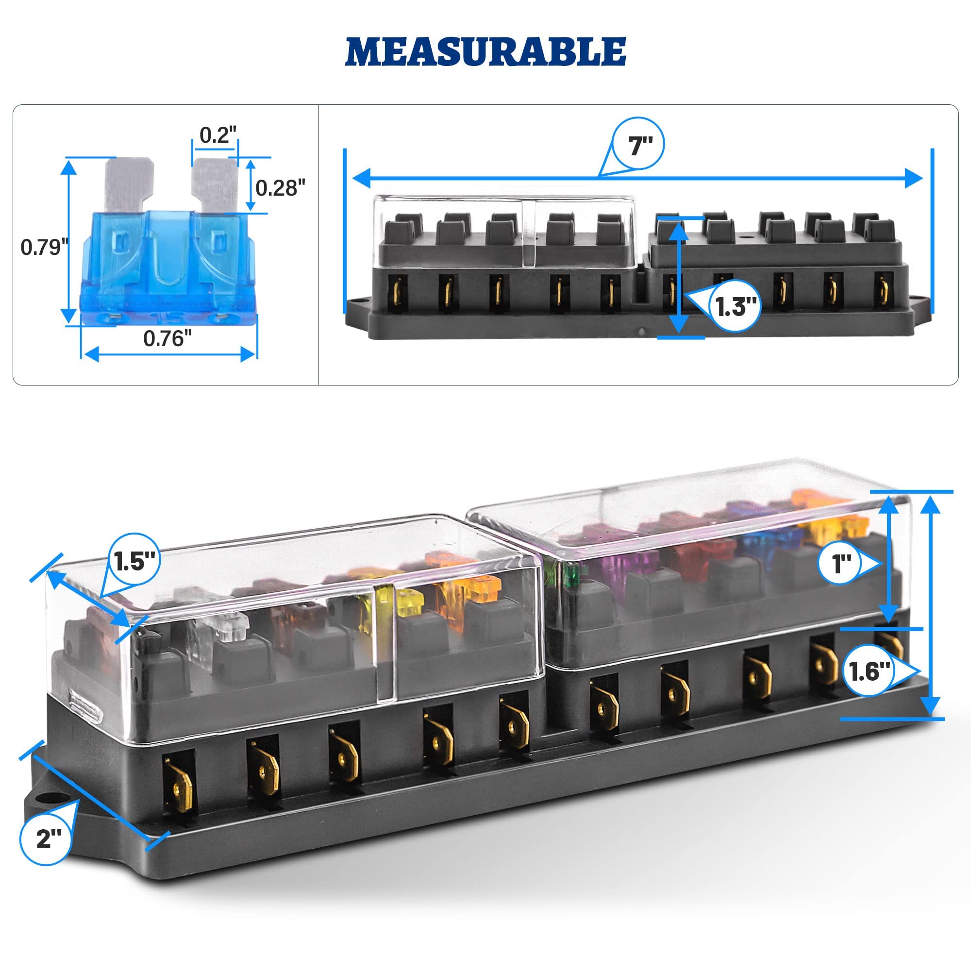 RED WOLF Car 10 Way Fuse Block Blade Fuse Box Standard Circuit Fuses Holder Fit Car Trailer Truck SUV Boat Marine Auto RV Power