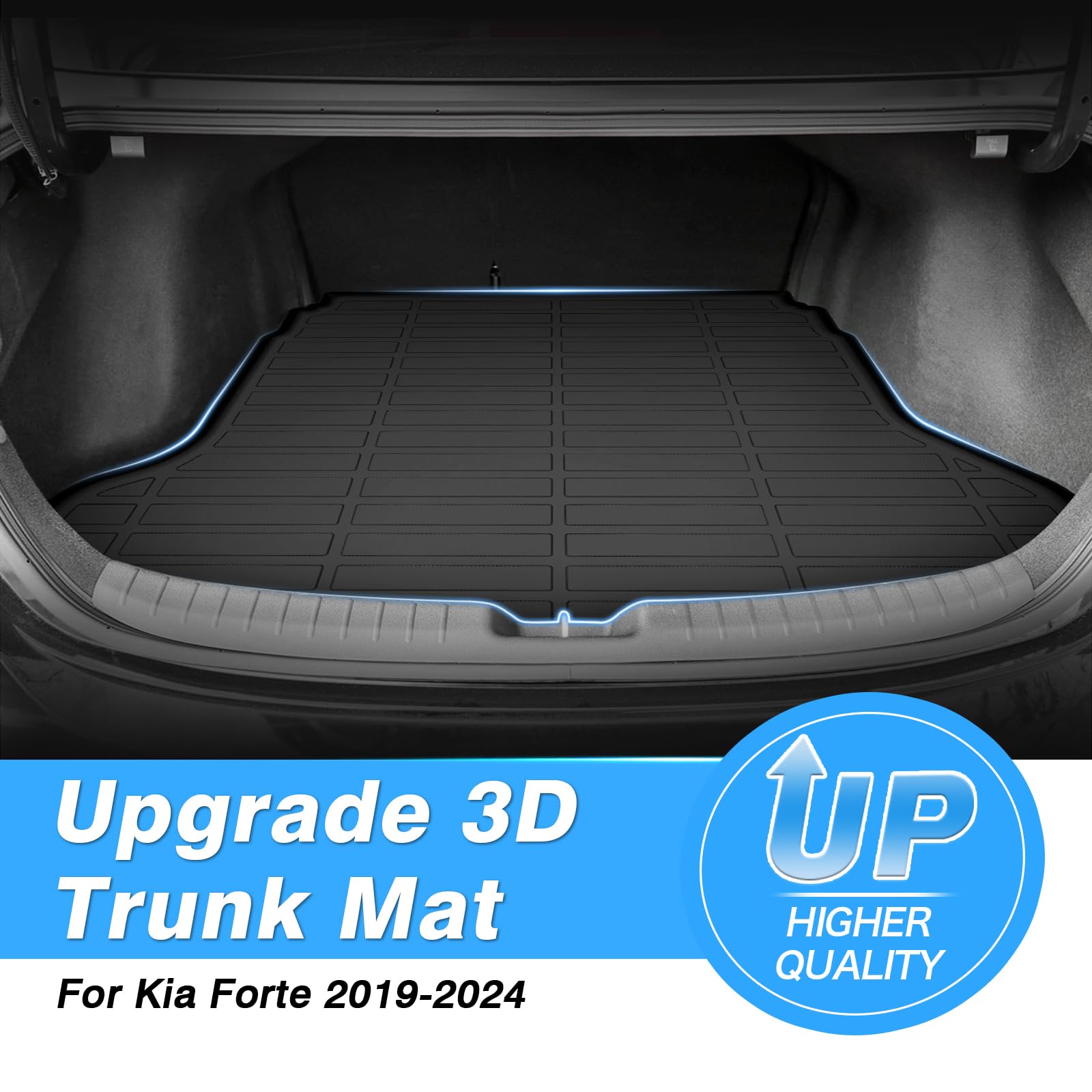 Powerty Cargo Liner For 2019-2023 2024 Kia Forte Accessories Cargo Mat All Weather Cargo Trunk Mat Heavy-Duty Tpe Car Rear Trunk