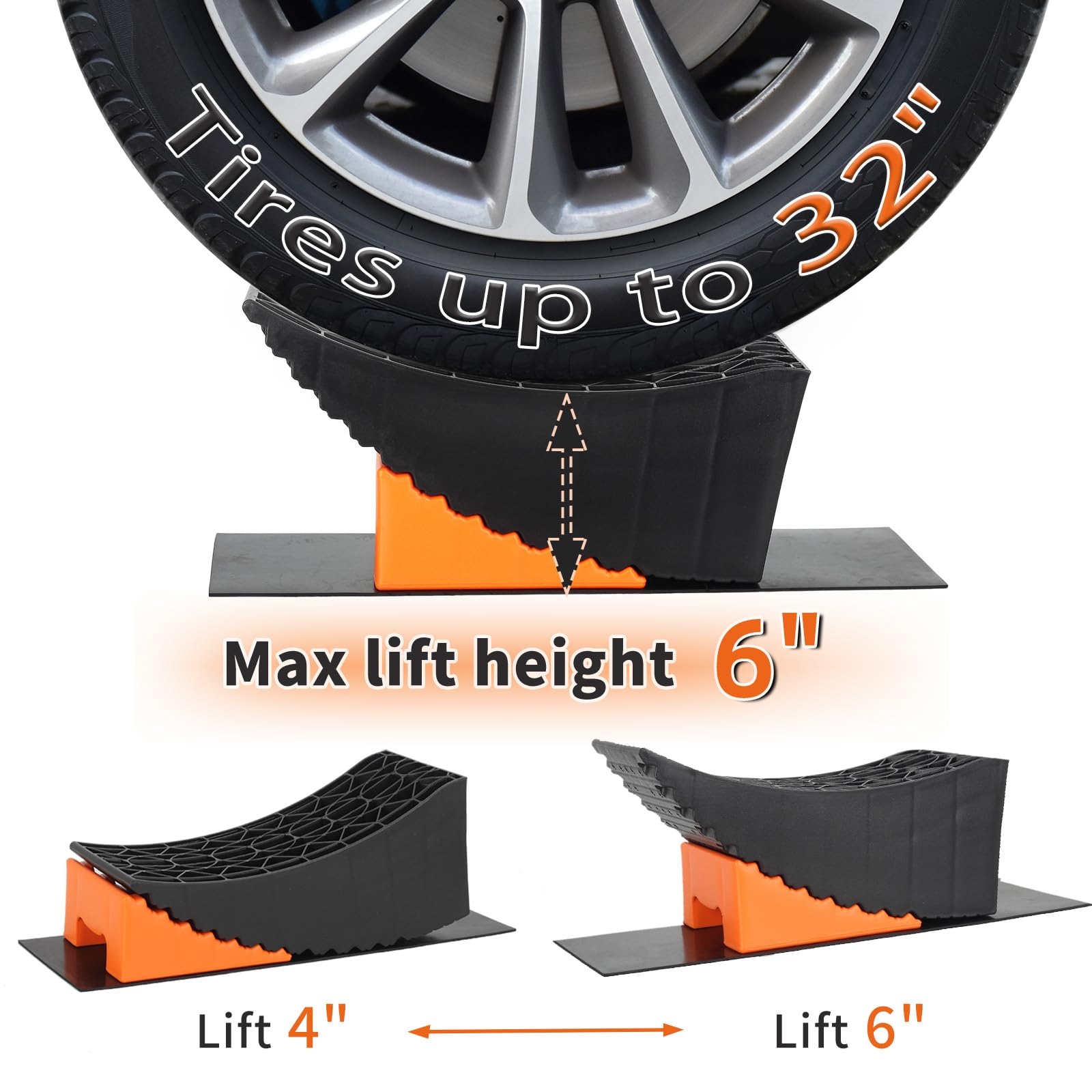 OULEME Curved Leveling Blocks, Raised Tire Change Ramp, for RV Camper Travel Trailer, Fits Dual Axle Tandem Wheel Aid Changing,