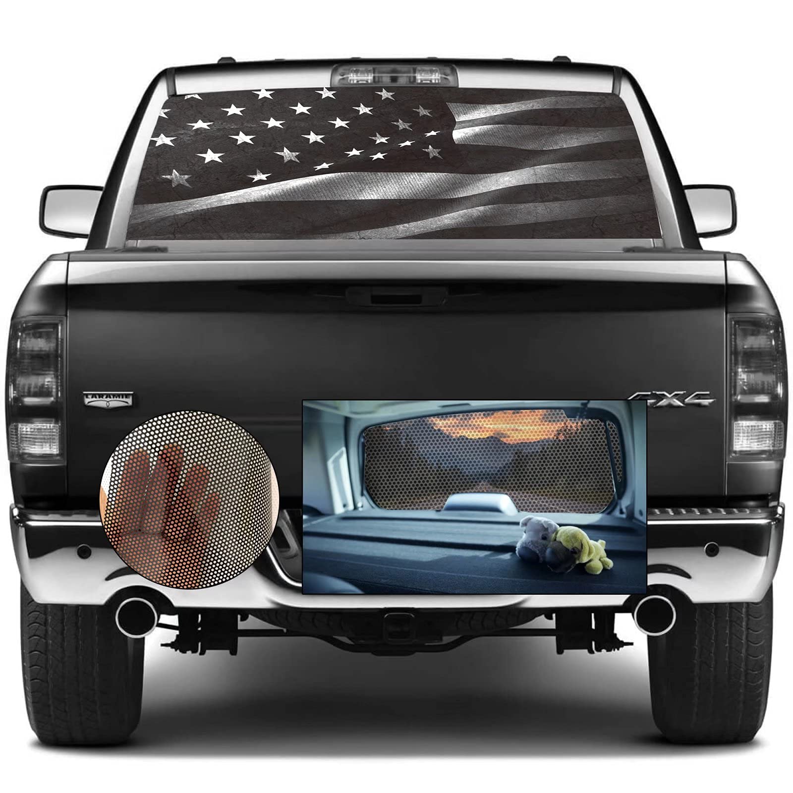 Truck Rear Window Graphic American Flag Decals, Patriot Truck Window Stickers, Back Window Graphics-Size 66'' X 20''