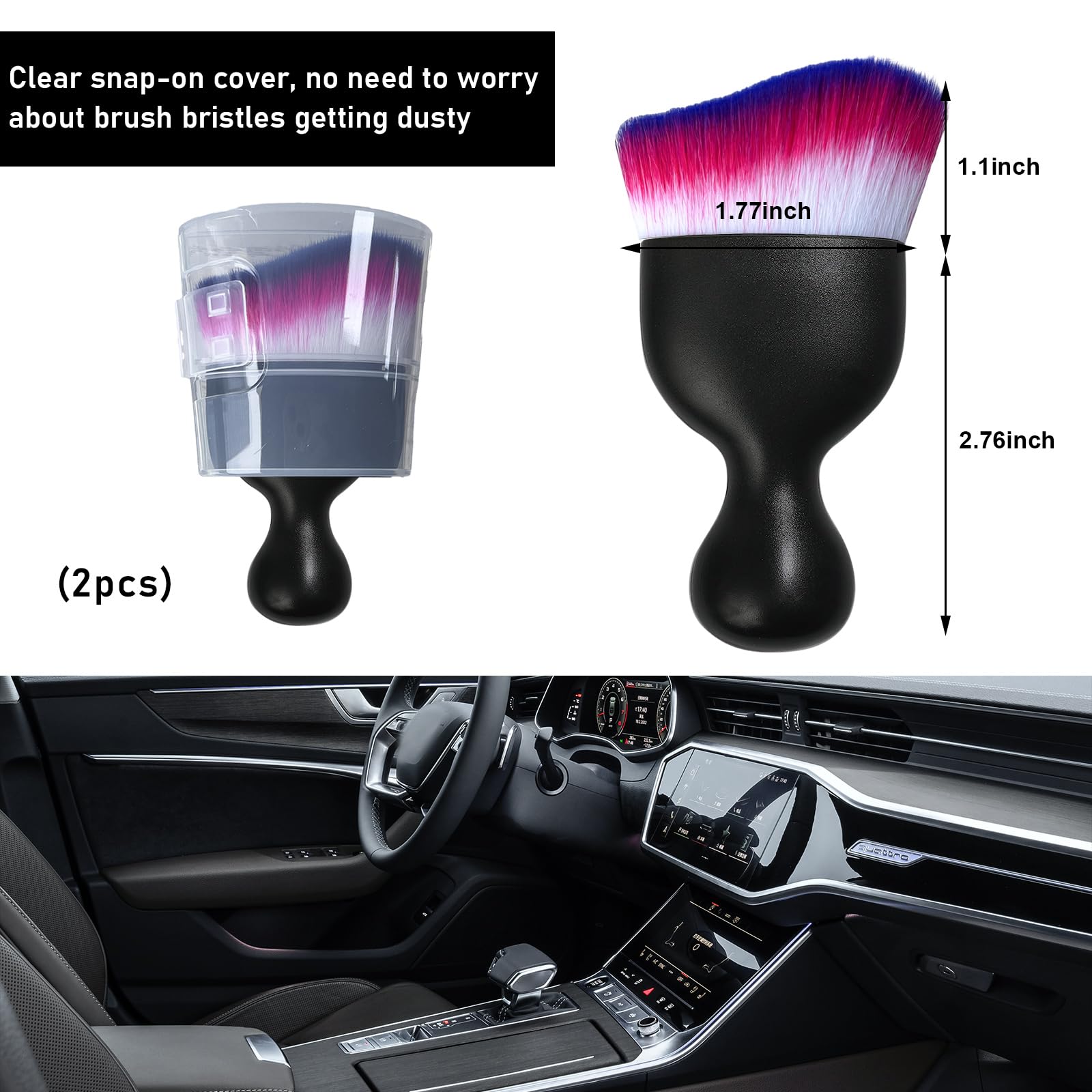 Ziciner 2 Pcs Car Detailing Brush, Curved Soft Bristles Auto Removal Dust Collector, Universal Vehicle Dashboard, Air Conditione