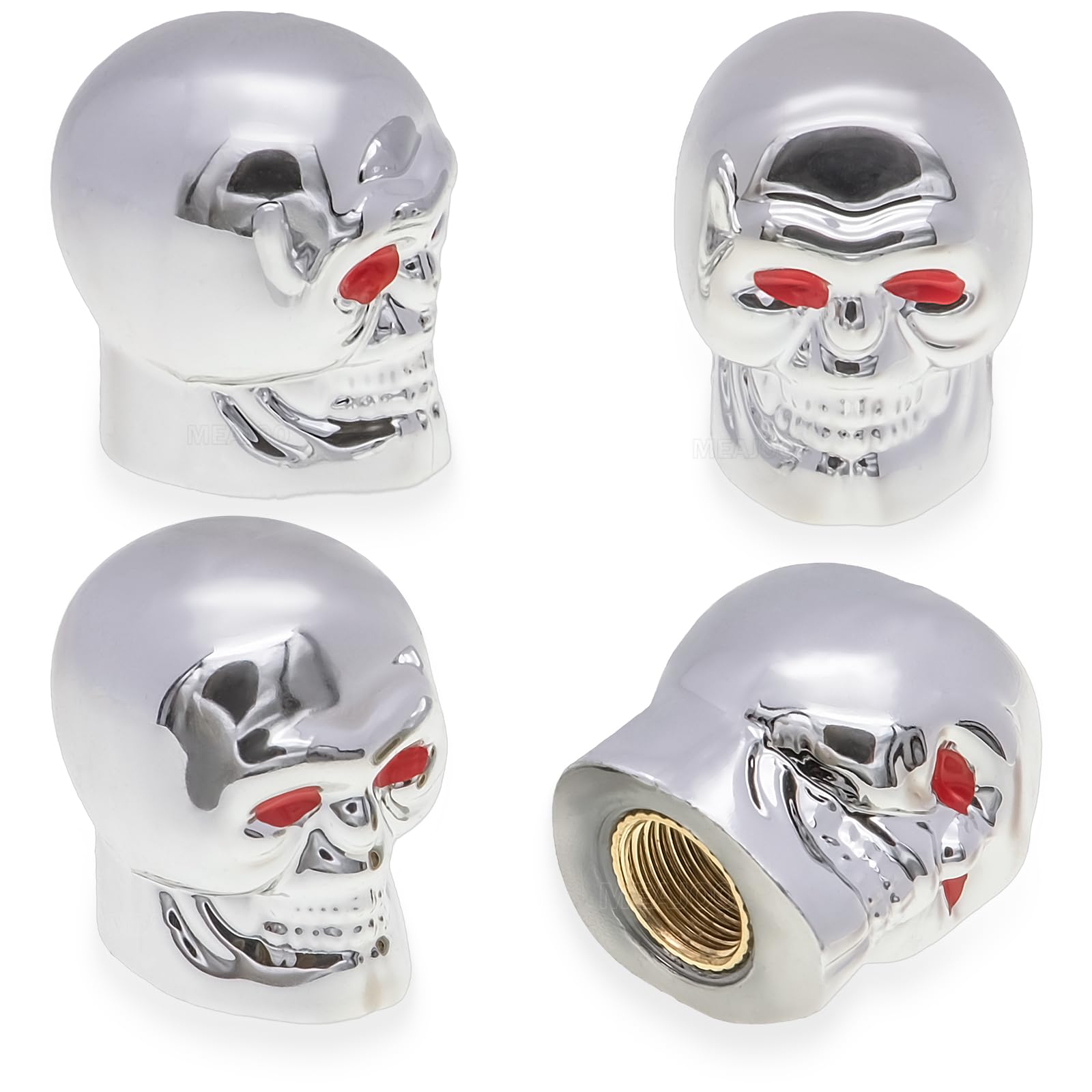 Meajoo 4Pcs Skull Style Tire Valve Stem Caps, With O Rubber Ring, Universal Copper Core Tire Valve Stem Covers For Cars, Suv, Tr