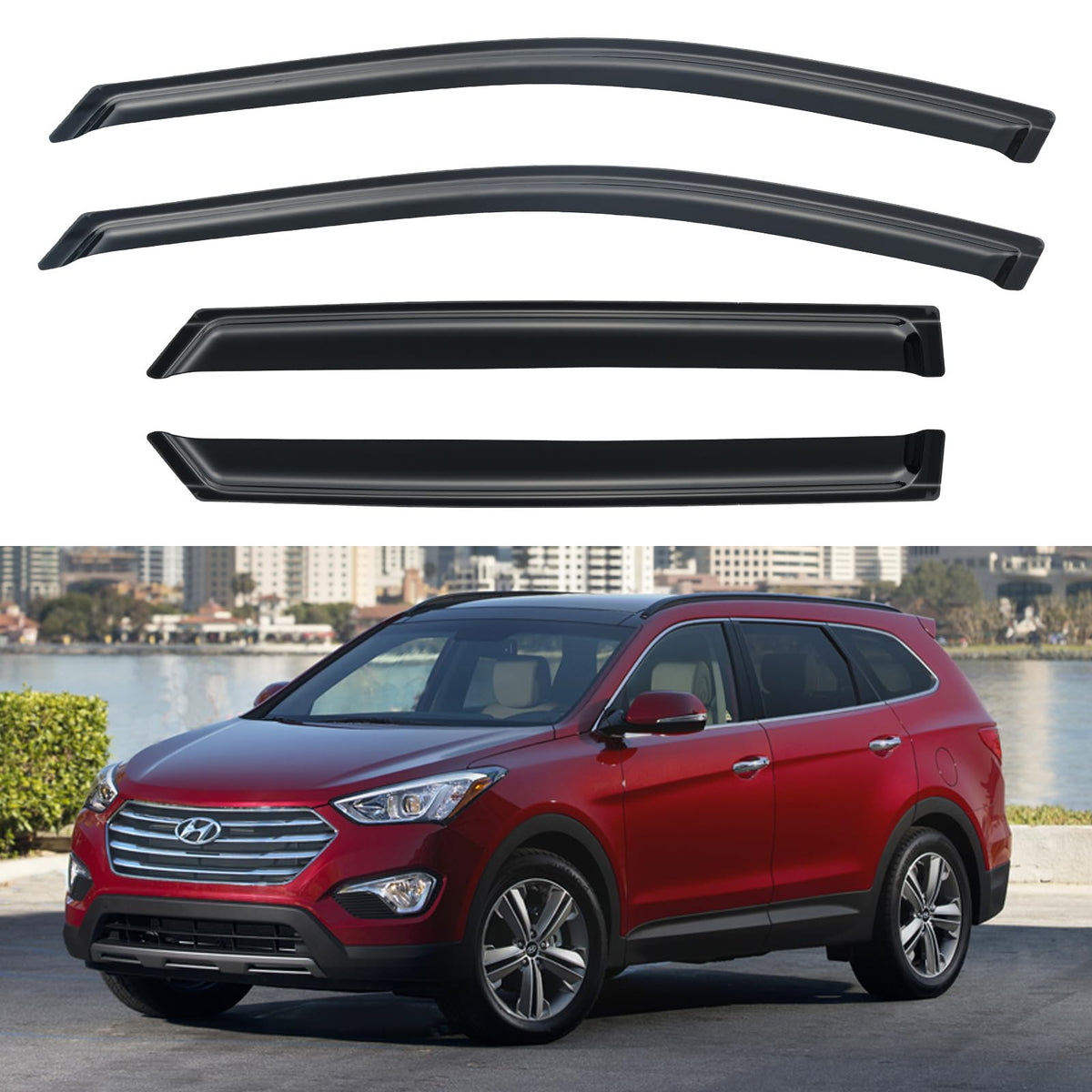 Window Visors Rain Guards Shield for 2013-2018 Hyundai Santa Fe, Out-Channel Window Vent Wind Deflectors Visors Shades for 13-18