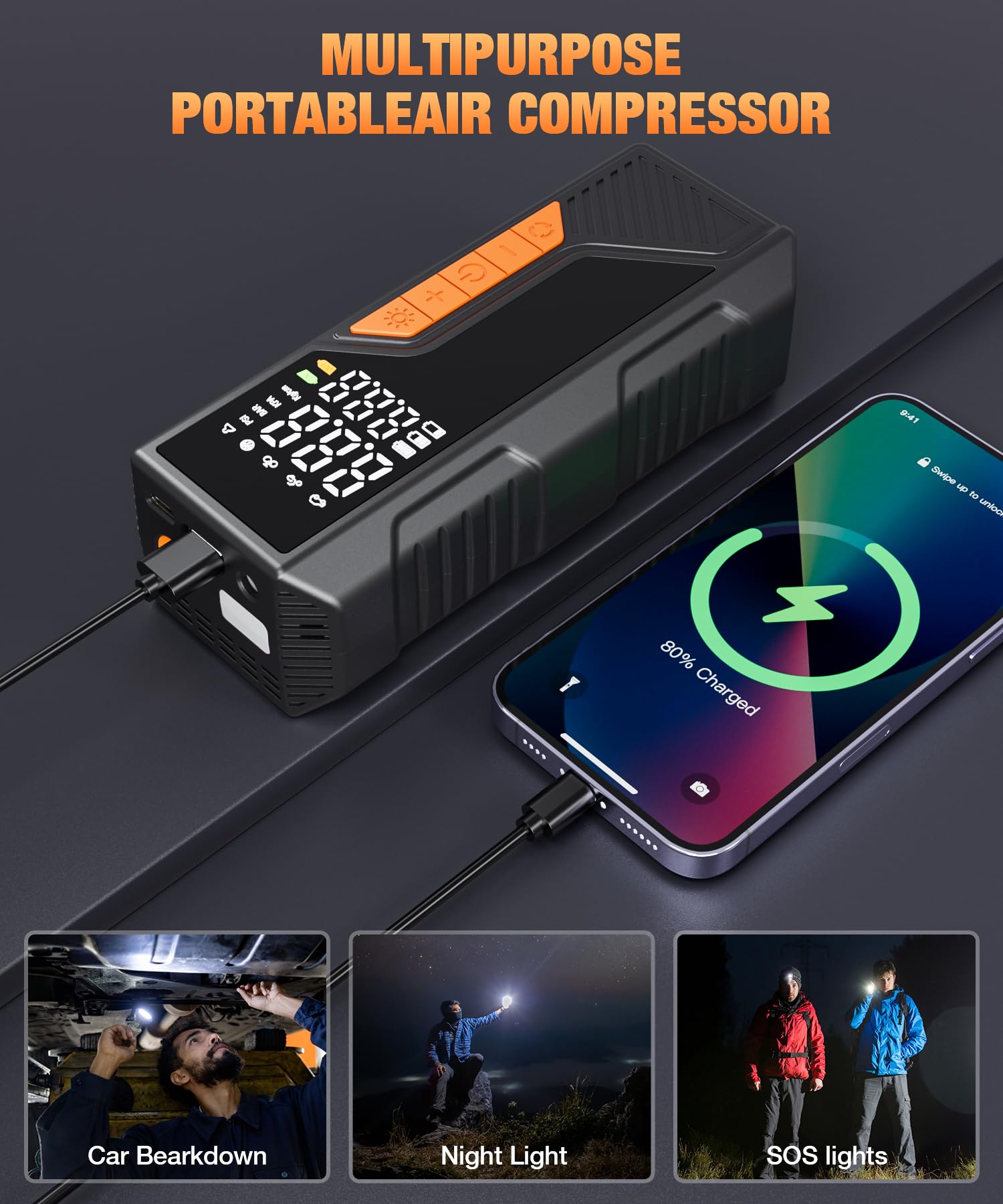 Tire Inflator Portable Air Compressor, 150Psi Portable Air Pump For Car Tires, Faster Air Inflator Tire Pump With Digital Pressu