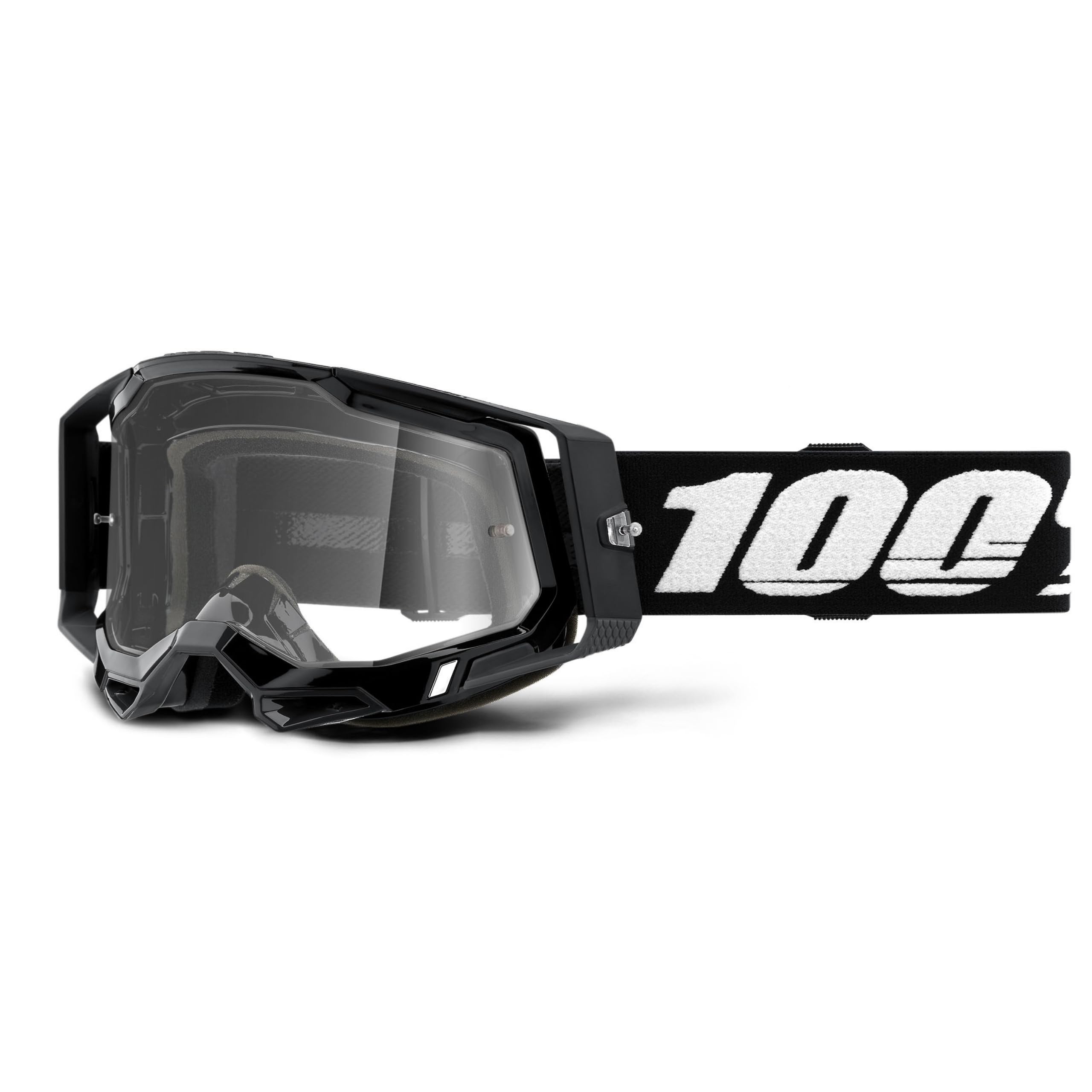 100% Racecraft 2 Goggles - Mountain Bike & Motocross Goggles - Eyewear For Motocross & Mountain Biking - Black, Clear Lens
