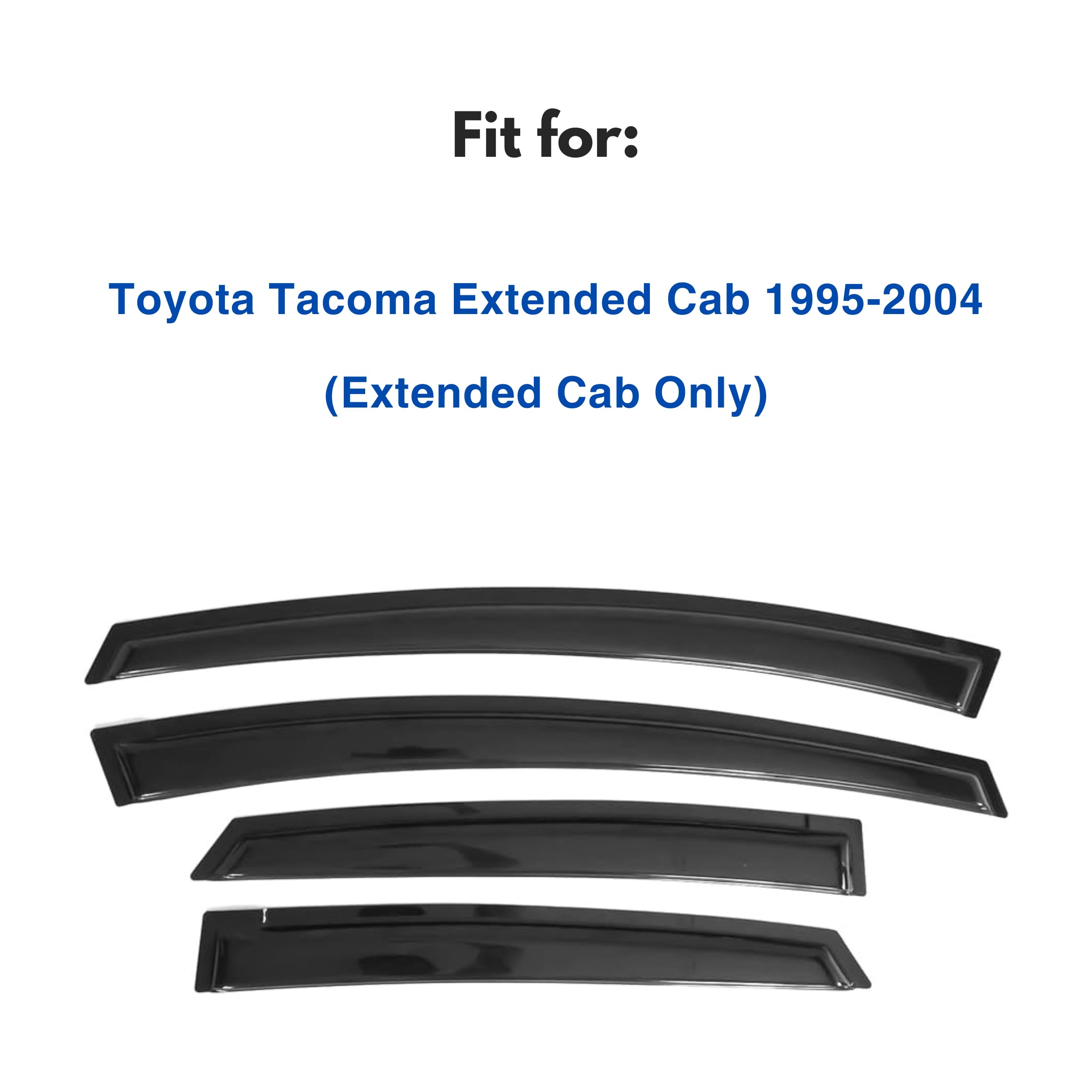 Ig Window Visor For Toyota Tacoma Extended Cab 1995-2004, Rain Guard Tape-On Extra Durable Side Vent Window Deflector, 1995 1996