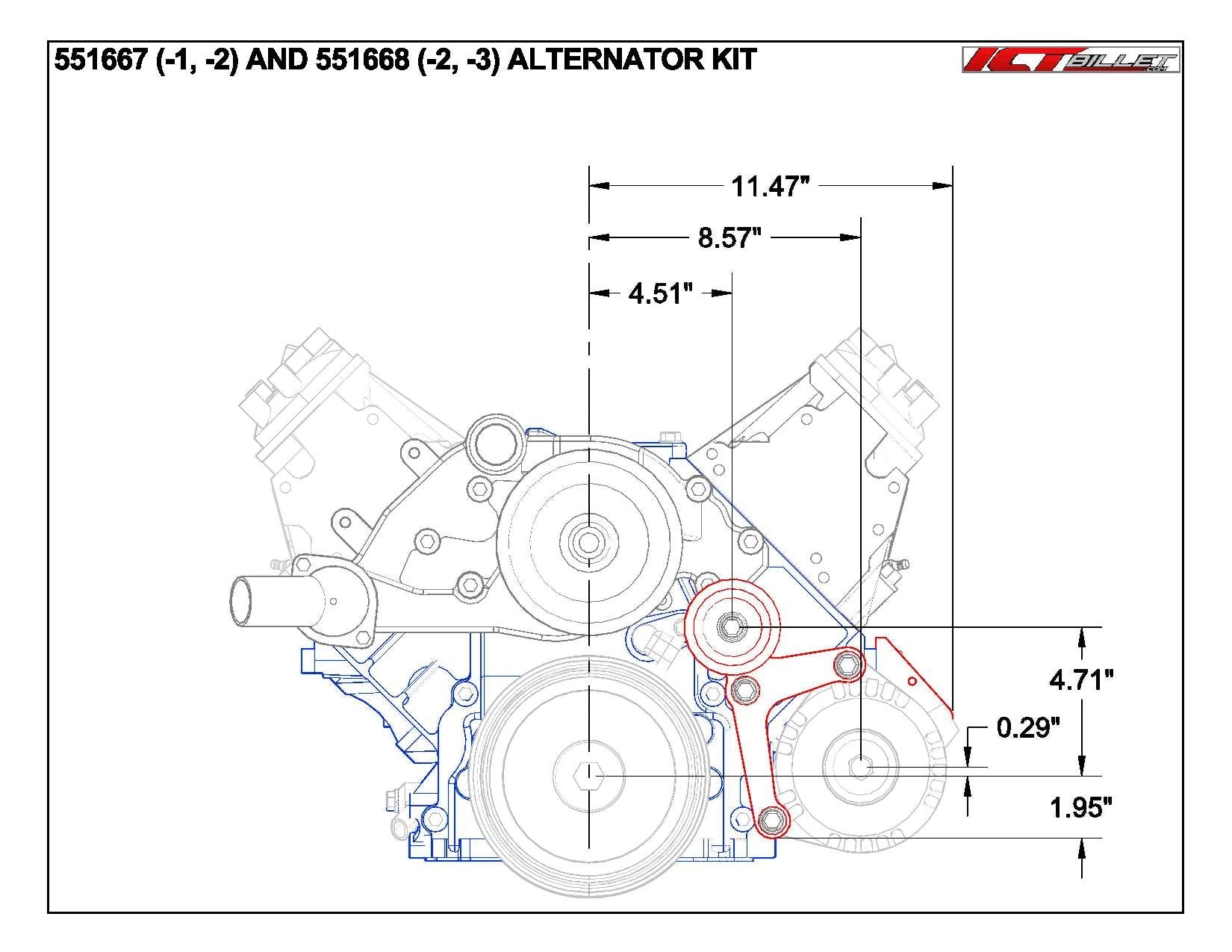 ICT Billet LS Billet Alternator Bracket Low Mount Compatible with Chevy Corvette American Made CNC Machined Aluminum 5.7L 6.0L 6