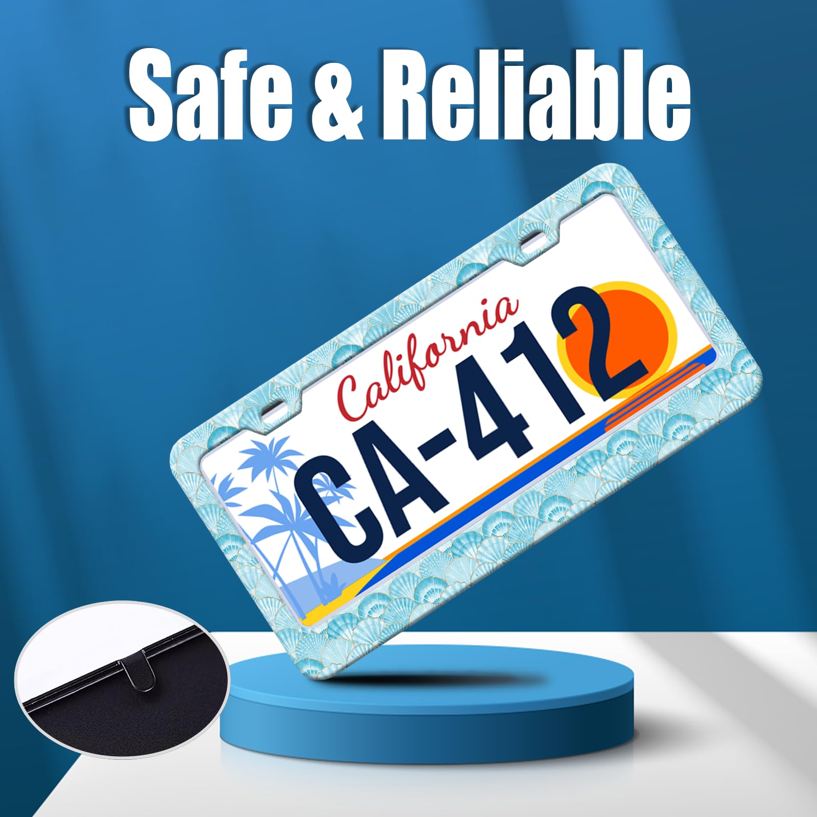 Blue Shell License Plate Frames Watercolor Sea Shells License Plate Holder for Car Decor Parts Personalized Stainless Steel Lice