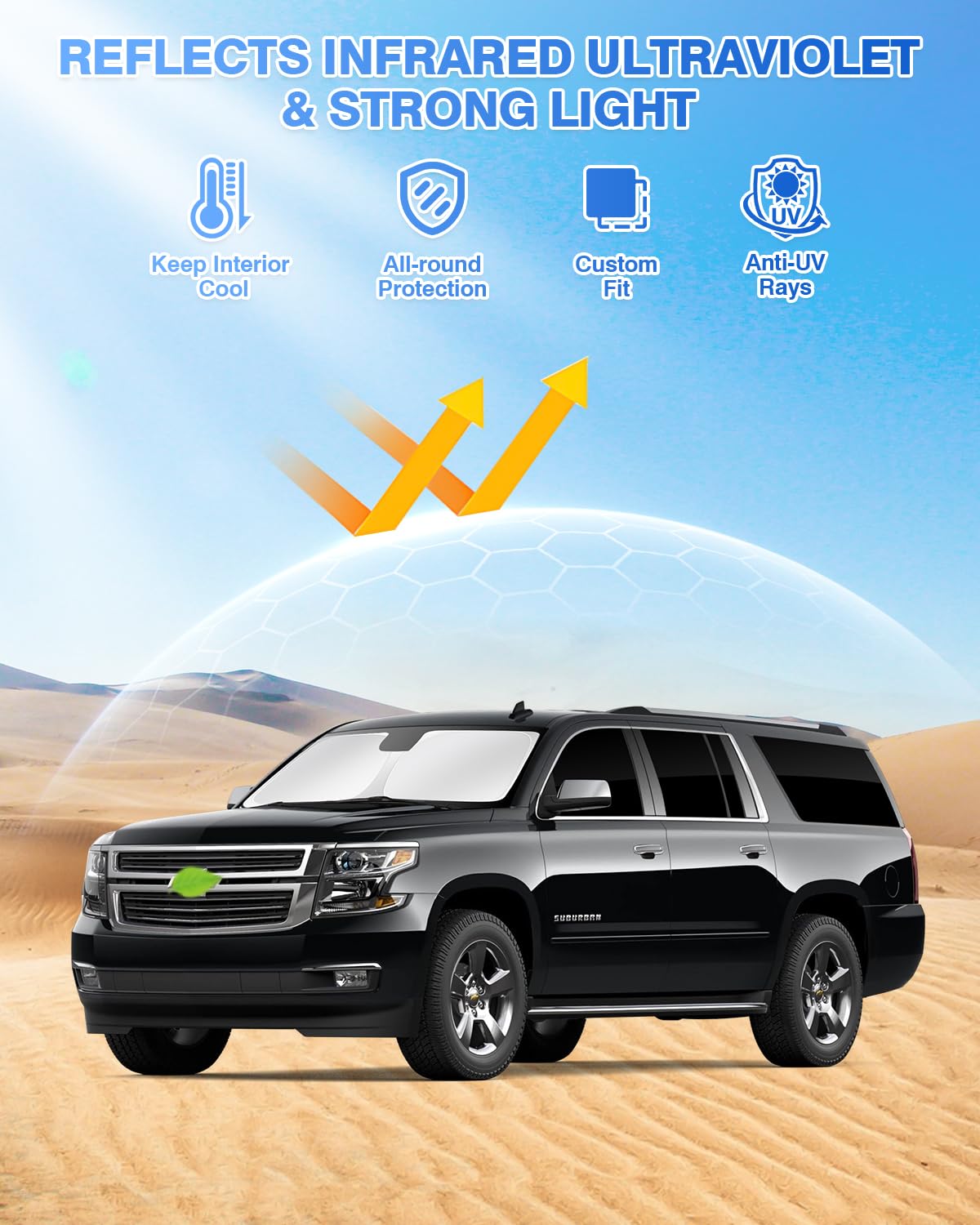 Canvcle Sunshades For 2021-2025 Gmc Yukon Xl/Chevy Suburban Accessories Windshield Sun Shade Side Rear Window Shade Cover Sun Vi