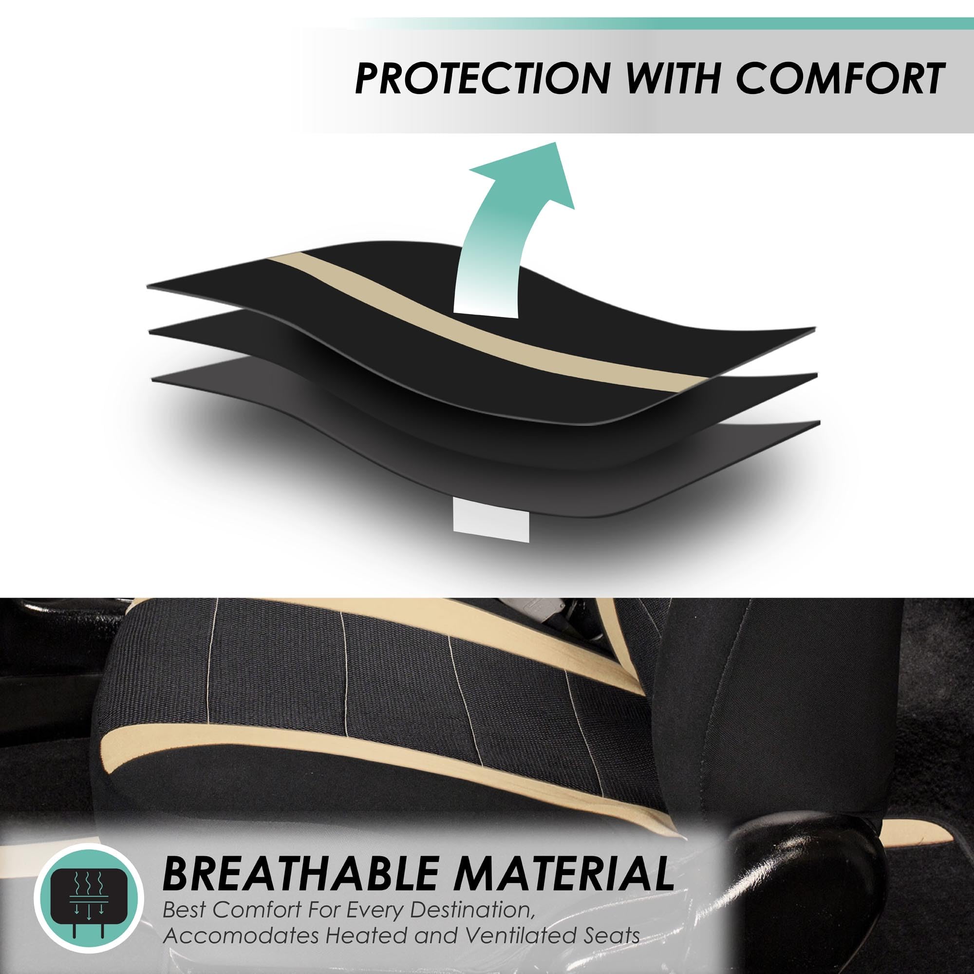 Fh Group Sports Car Seat Cover Split Bench Automotive Seat Cover Fits Detachable Headrests And Split Seats Beige Car Seat Covers