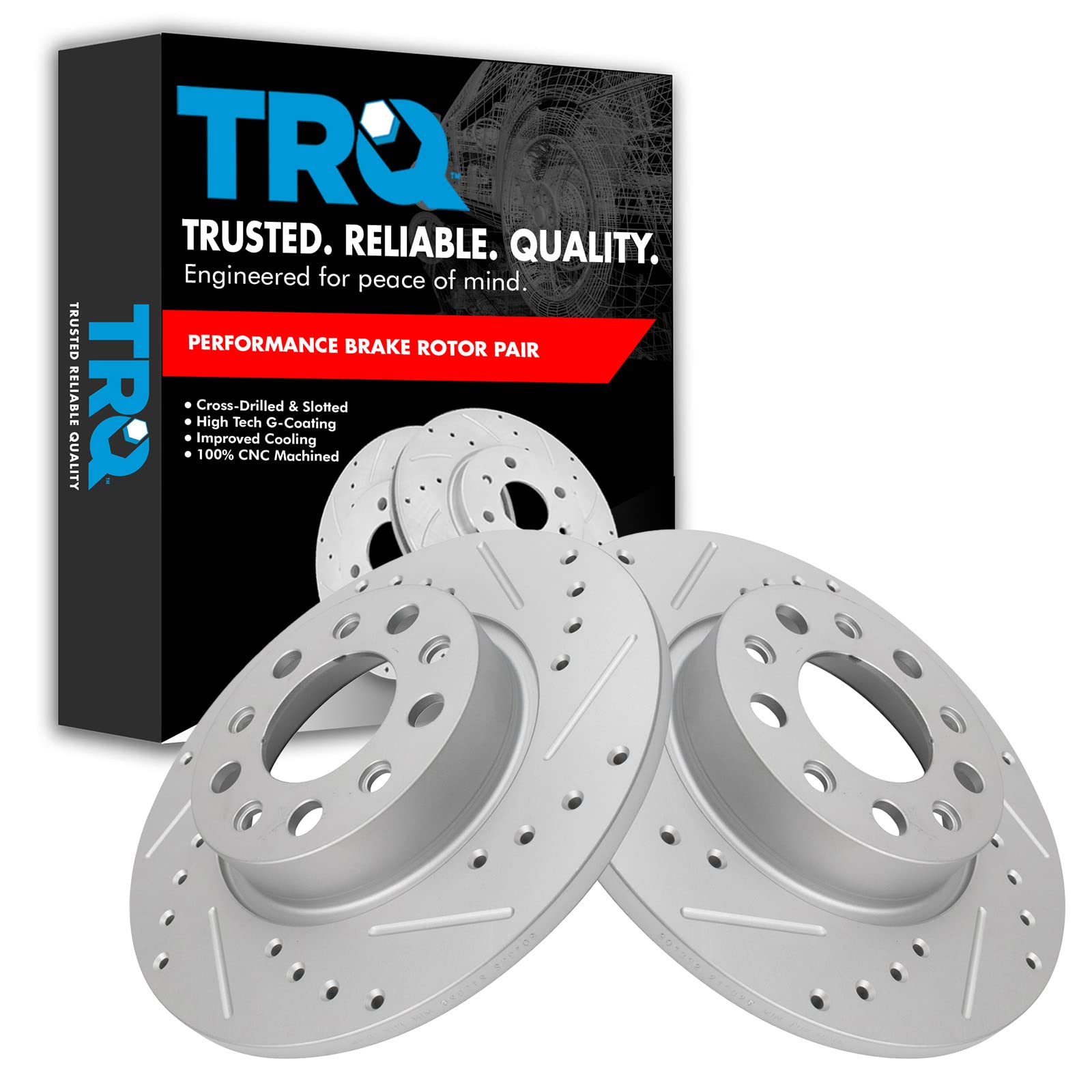 Trq Rear Performance Brake Rotors Set Premium G-Coated Compatible With 2016-2022 Fiat 500X 2017-2022 Jeep Compass 2015-2022 Rene