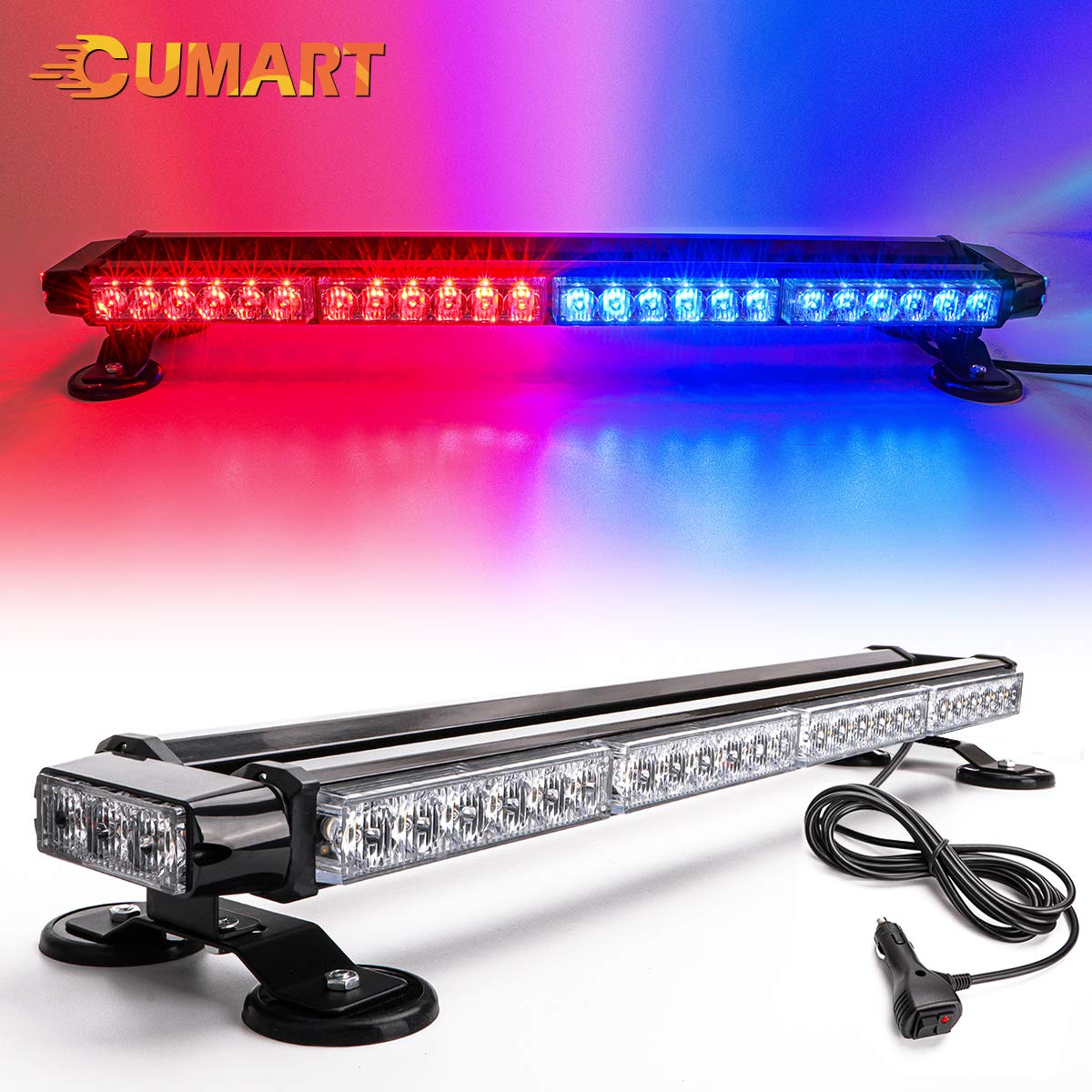 CUMART 26.5" LED Light Bar - Red/Blue Emergency Strobe for Police, Firefighter, Truck, Cars - 54 LED Magnetic Base Traffic Advisor