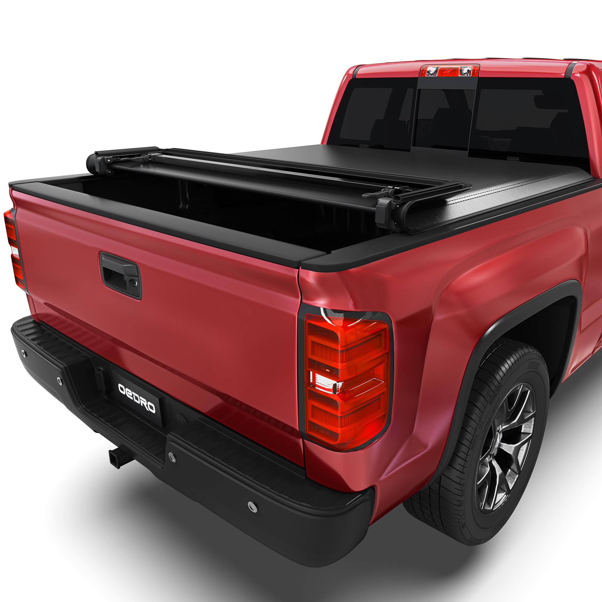 OEDRO Soft Quad Fold Truck Bed Tonneau Cover Fits for Chevy Silverado/GMC Sierra 1500 New Body Style 2007-2013 Without Multi-Fle