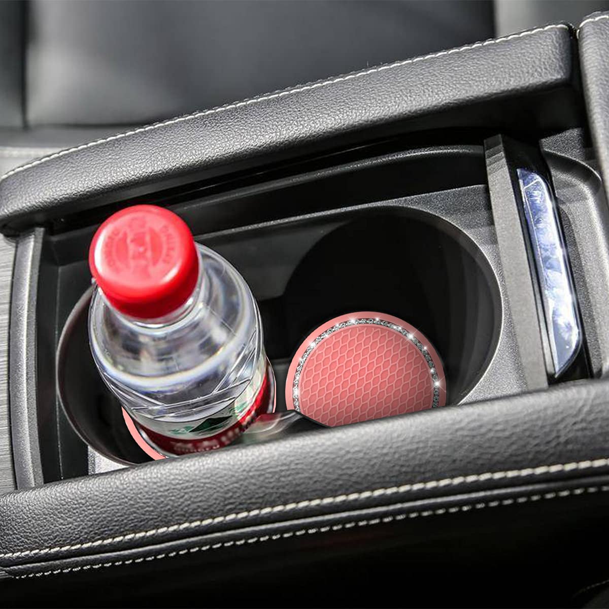 2Pcs Universal Bling Car Cup Coaster,Rhinestone Car Accessories 2.75 Inch Car Cup Holder Insert Mat Pad Set,Suitable For Most Car Interior (Pink3)