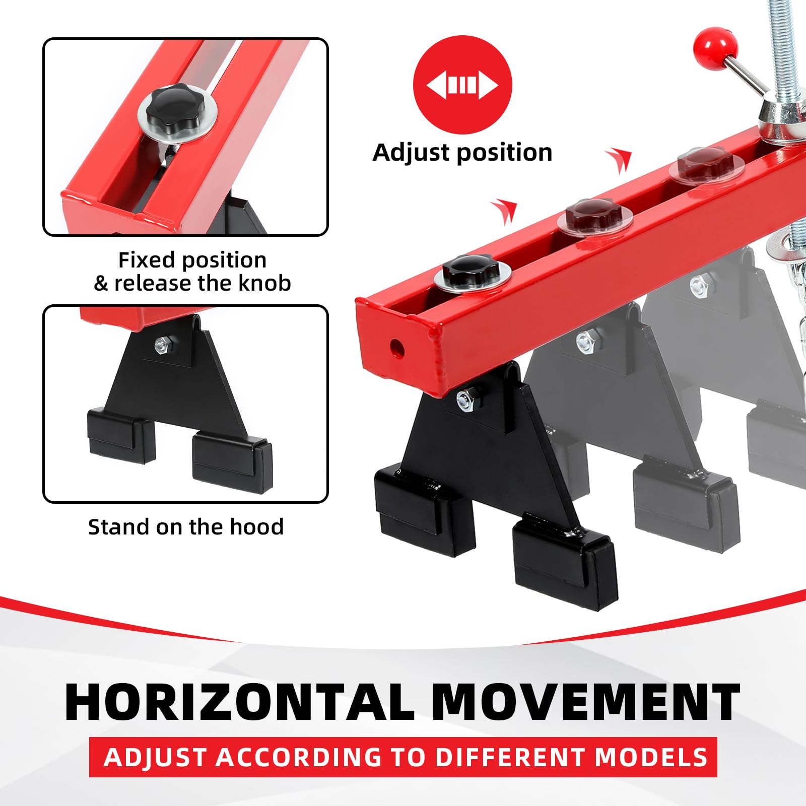 KUAFU Engine Support Bar 1100lbs Capacity Motor Transverse Bar with 2 Points Lift Holder Dual Hook Cross Hoist Engine Hoist for