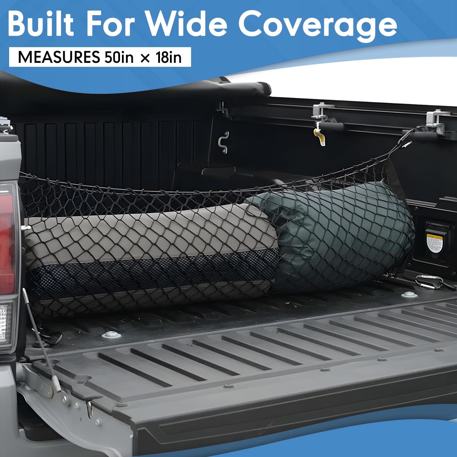 LINKCRO Black Truck Bed Cargo Net, 50” x 18”, Premium Mesh Organizer for Chevrolet Silverado, FT150, GMC - Durable Storage Solution
