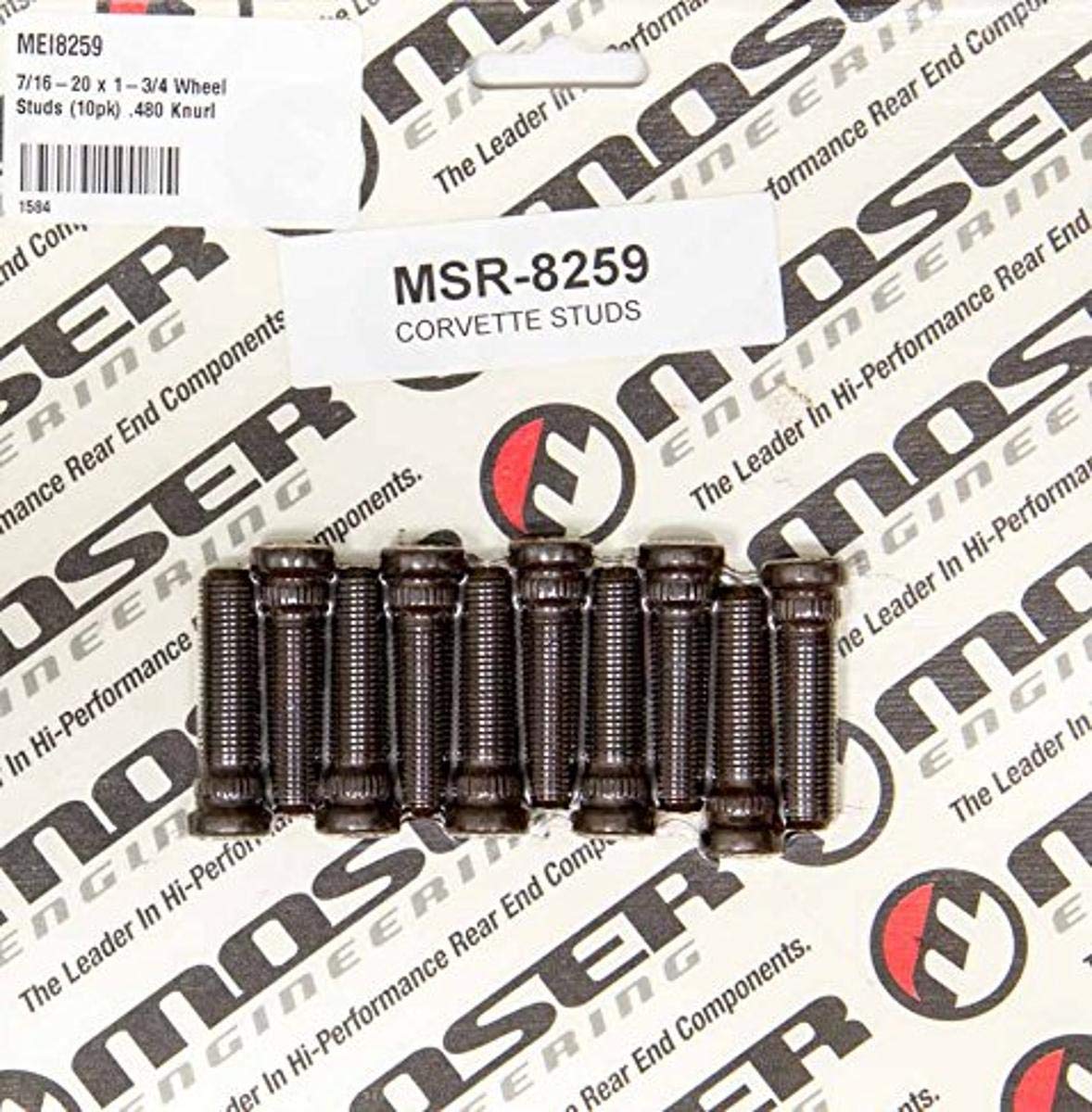Moser Engineering Wheel Stud, 7/16-20 in Thread, 1.750 in Long, 0.480 in Knurl, Steel, Black Oxide, Set of 10