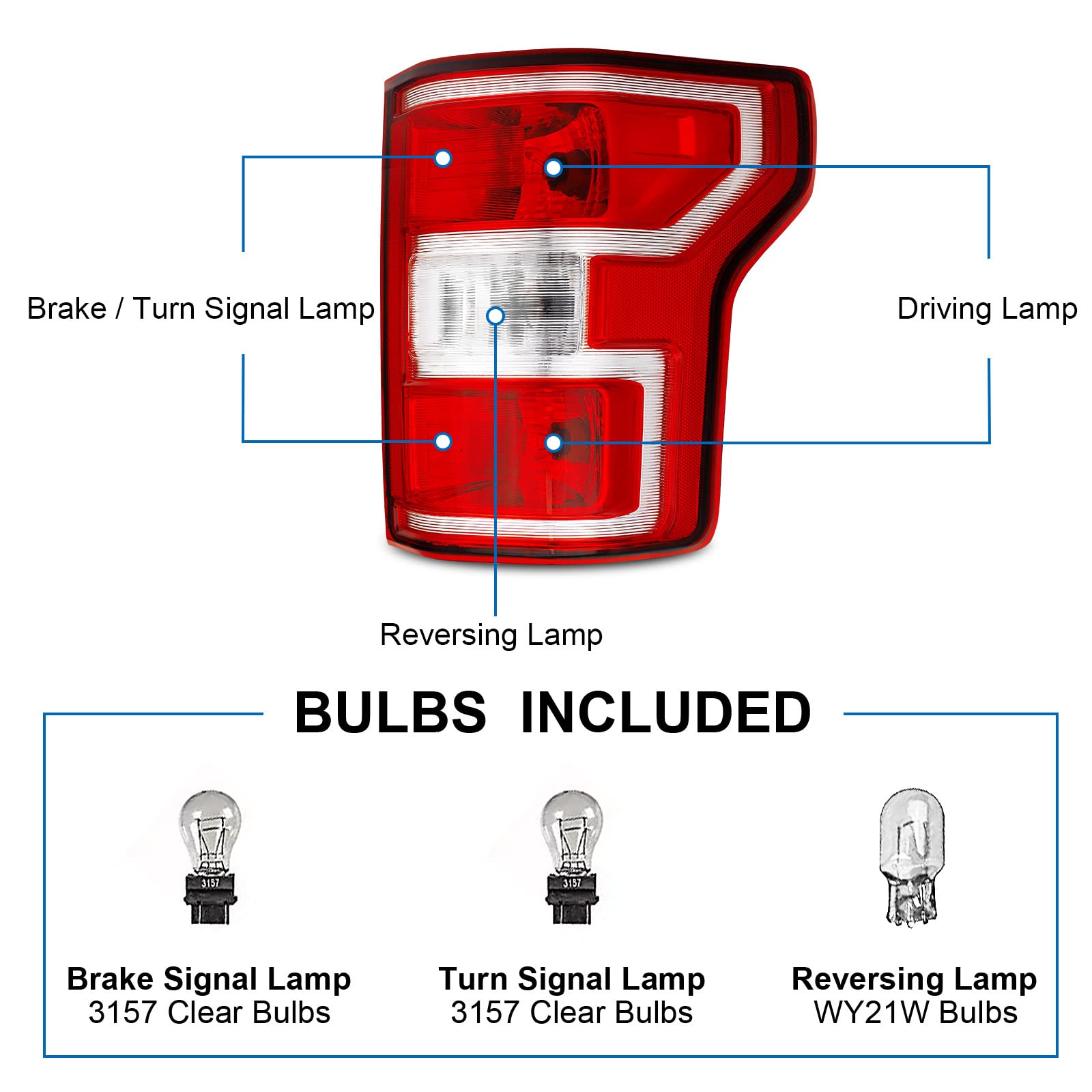 Telpo Tail Light Rear Lamp Fit For 2018 2019 2020 Ford F-150 With Bulbs And Harness Driver Side And Passenger Side