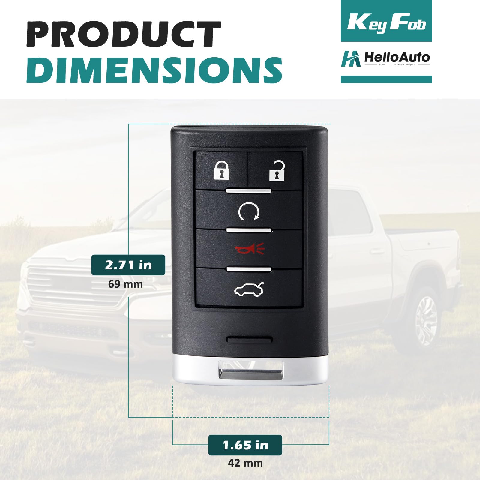 Helloauto Key Fob Replacement Fits For 2008-2011 Cadillac Sts, 2008-2014 Cadillac Cts, Keyless Entry Remote Control Start Proxim