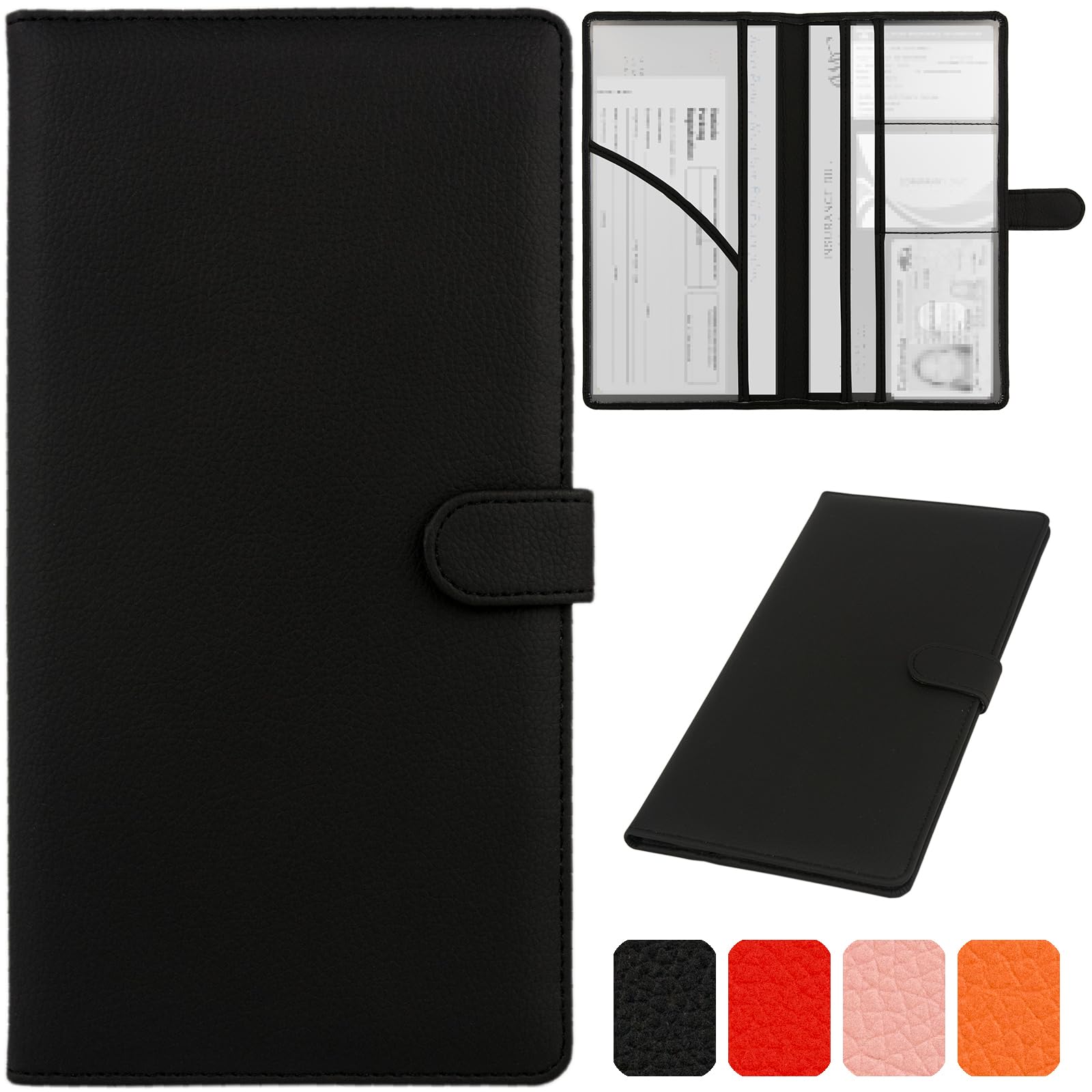 Srandme Car Registration And Insurance Holder, Leather Vehicle Glove Box Car Organizer Wallet With Magnetic Shut For Documents, Cards, Paperwork, Driver License, Black