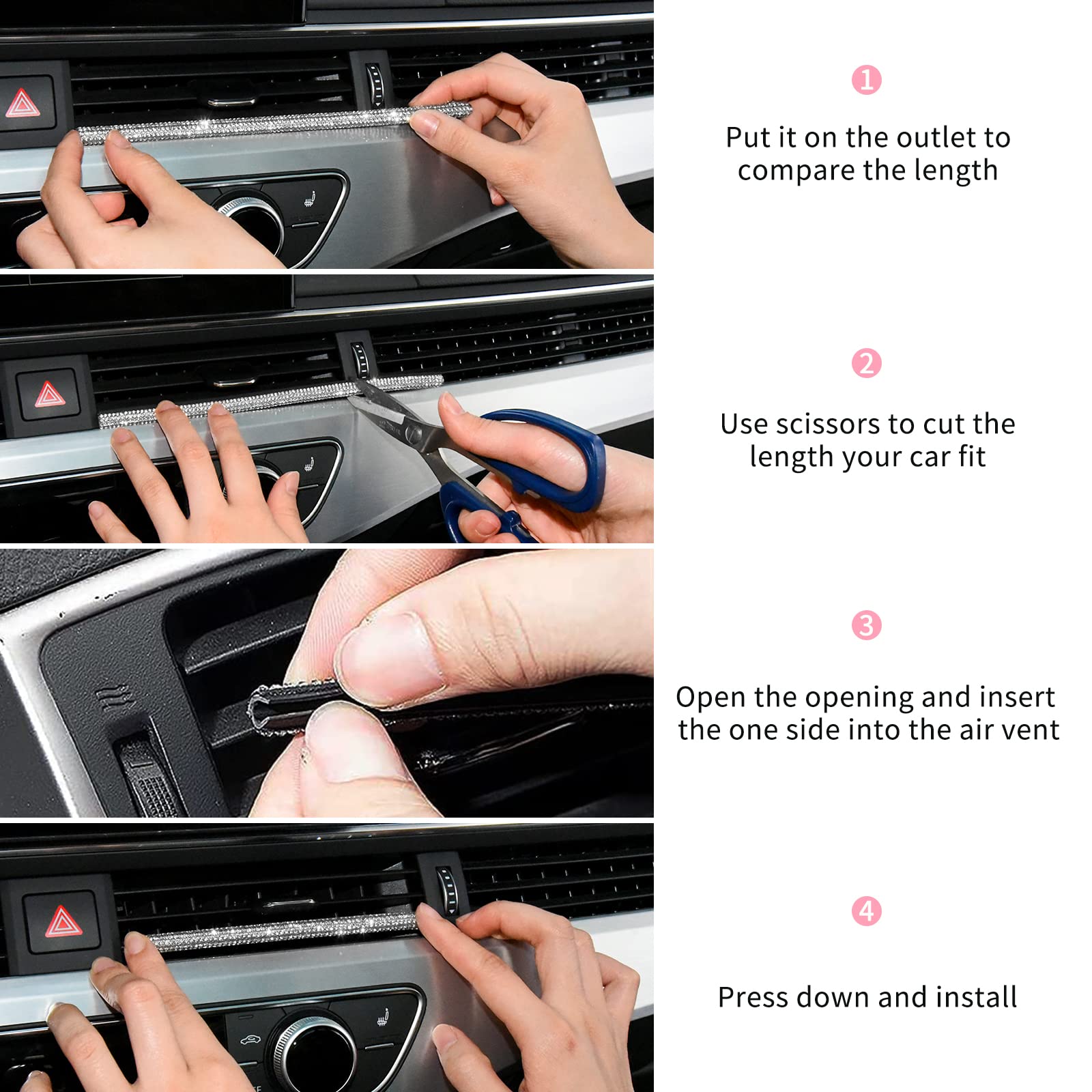 Insauto Bling Car Accessories For Women,Bling Car Air Vent Outlet Trim, 10Pcs Rhinestone Car Air Conditioner Vent Decoration Str