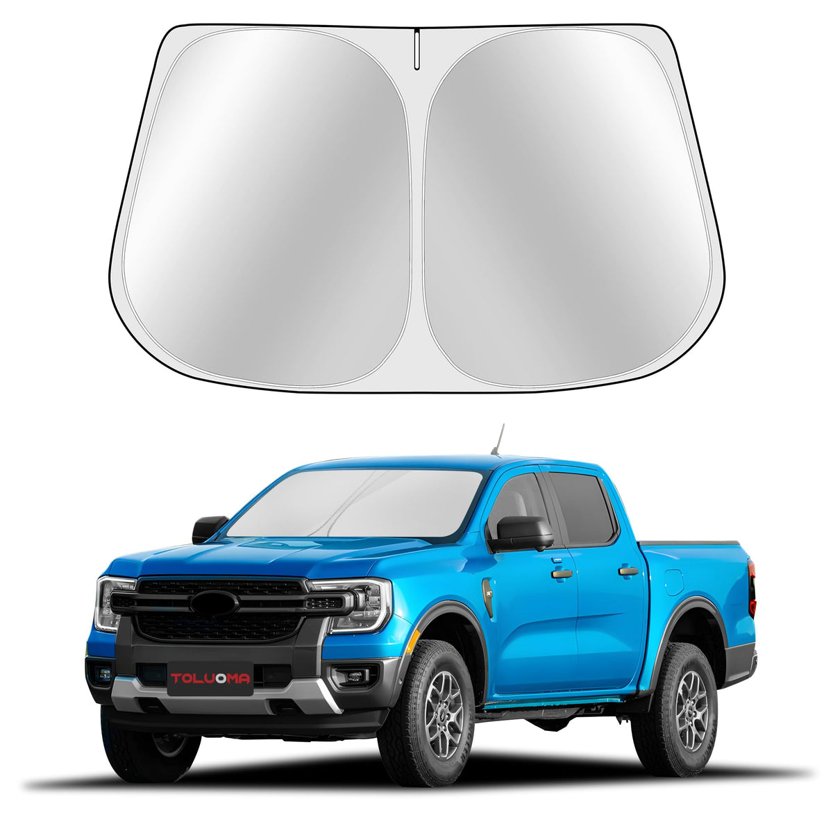 Toluoma Custom Fit Windshield Sun Shade For Ford Ranger 2019-2025 - Full Coverage, 210T Reflective Fabric, Double-Layer Design -