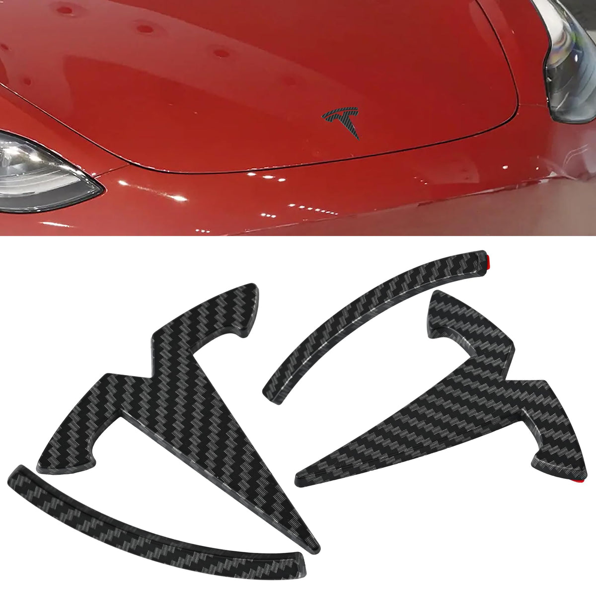 Tinlucys Front/Rear Trunk Emblem Cover Designed for Model 3 2017-2024,Badge Logo Protection Caps for Model 3 Matte Carbon Fiber