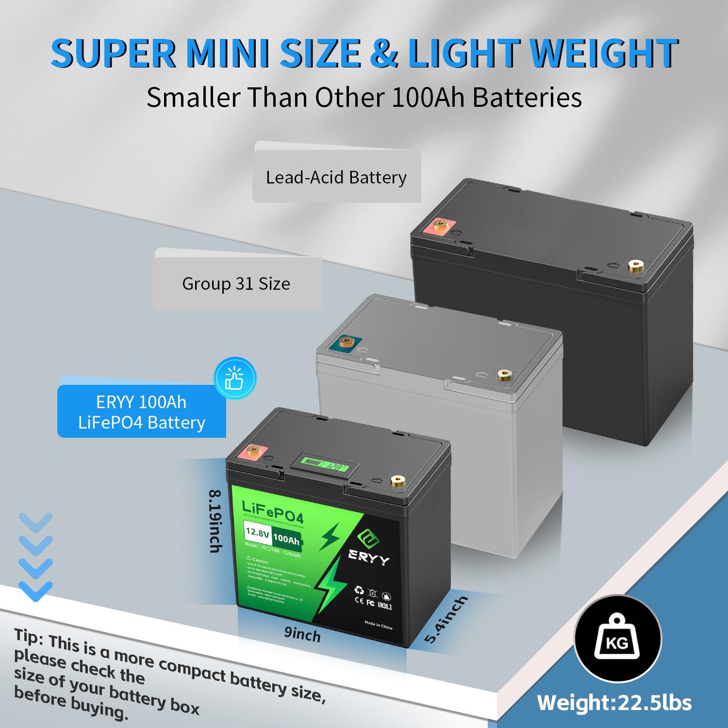 Eryy 12V 100Ah Lifepo4 Battery - 2 Pack, Rechargeable 12V Lithium Batteries With 100A Bms, Voltmeter, 5000+ Deep Cycle 1.28Kwh H
