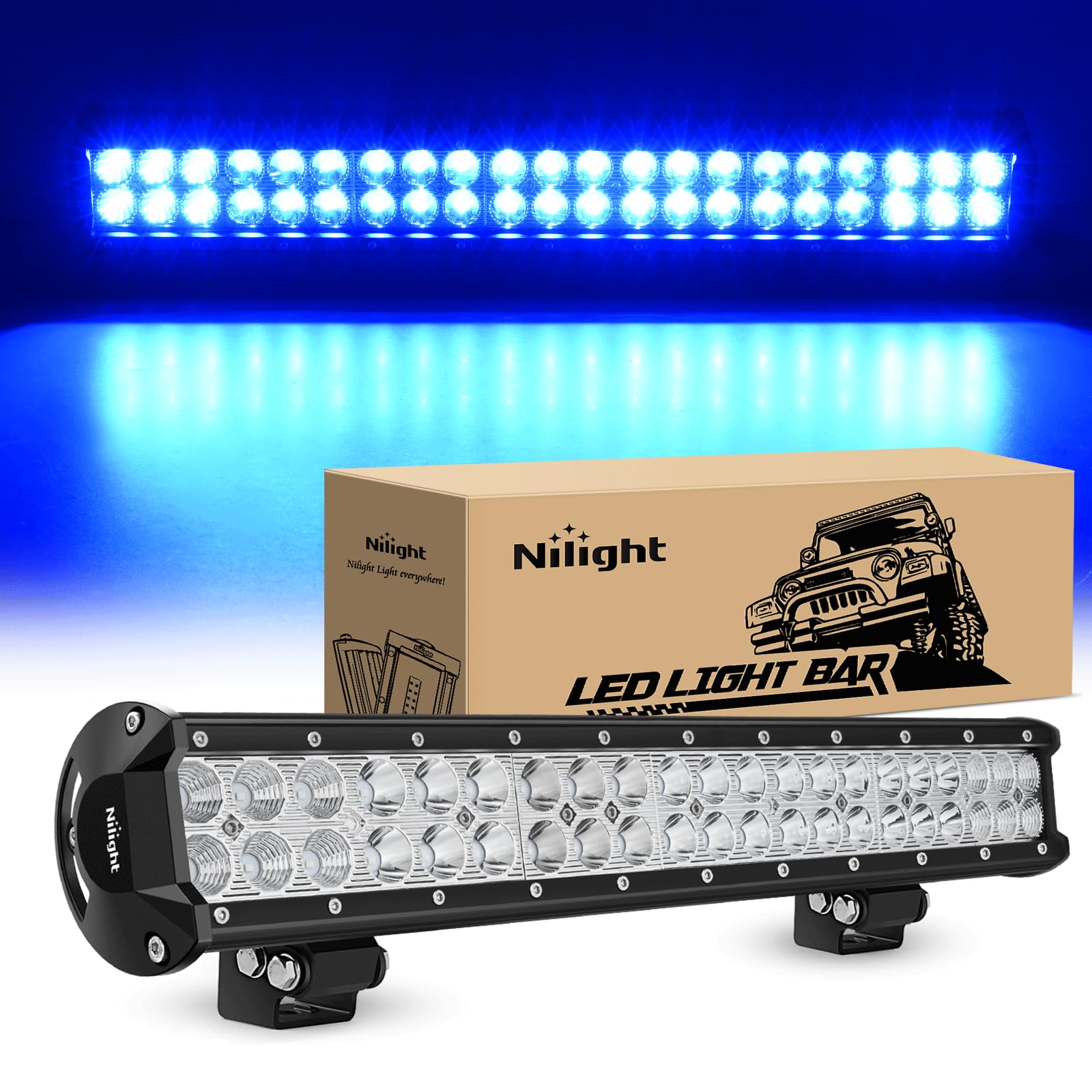 Nilight Led Light Bar 20 Inch 126W Spot Flood Combo Blue Beam Off Road Lamp Fishing Hunting Emergency Deck Work Lighting For Tru
