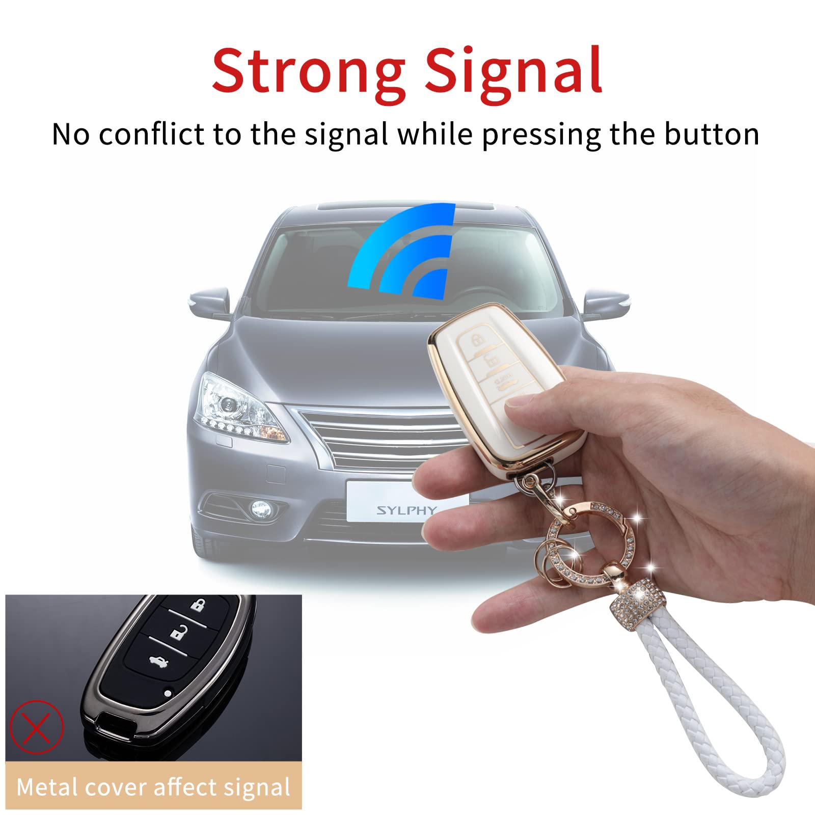 Gematay For Toyota Key Fob Cover With Lanyard, Car Key Case Protection For 2018-2022 Camry Rav4 Highlander Avalon C-Hr Prius Corolla Gt86 Smart Key Holder